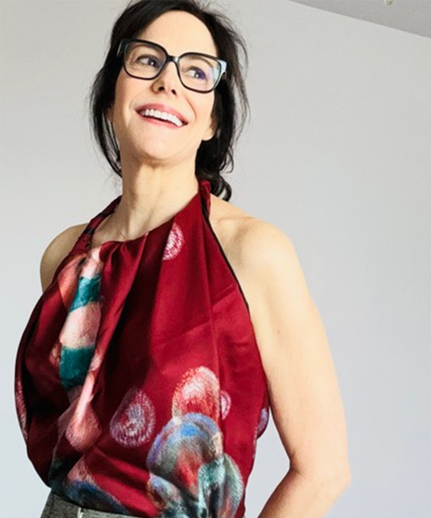 Mary-Louise Parker wearing her echo100 scarf design