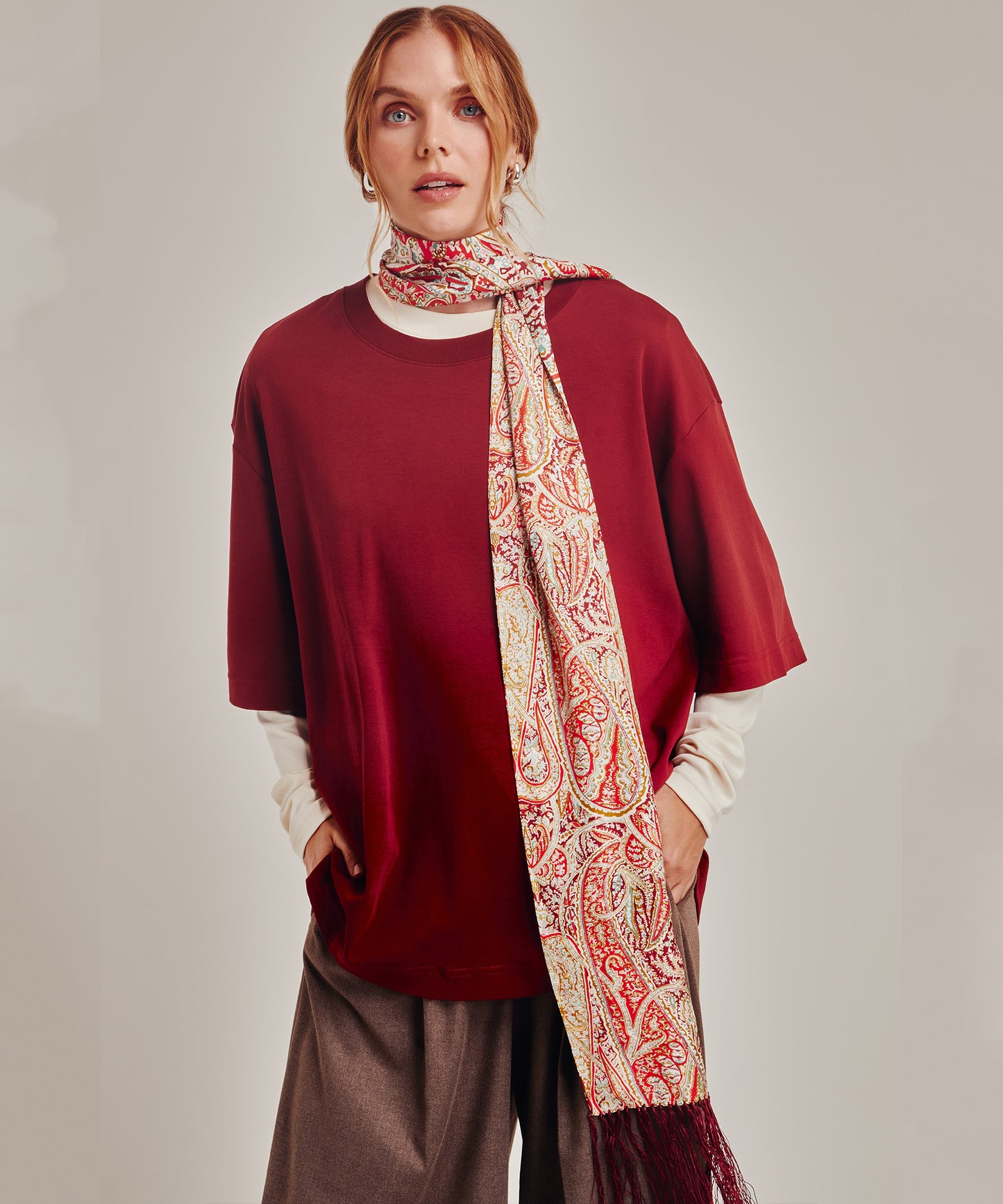 Paisley Tubular Fringe Scarf in color multi