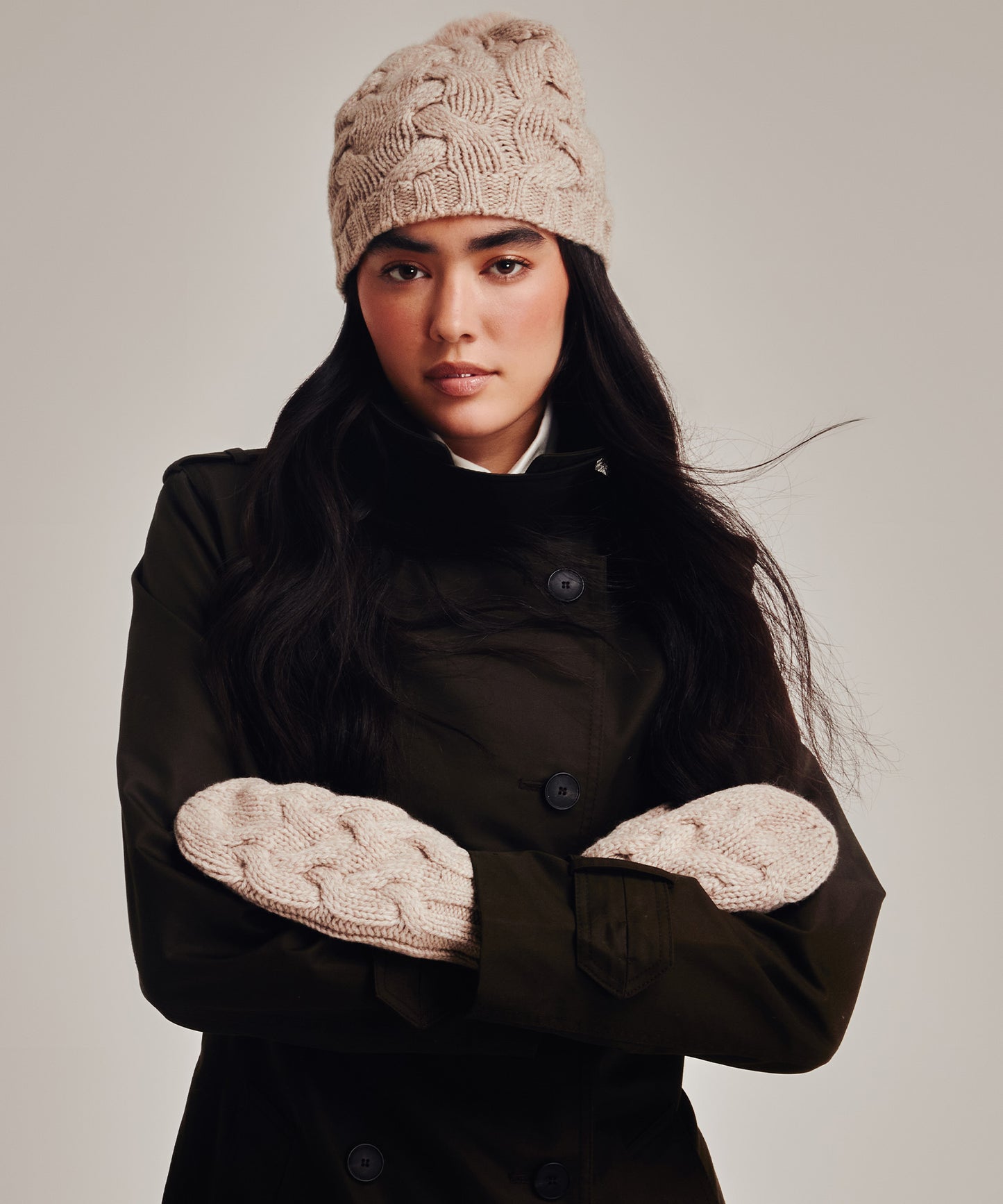 Park Cable Beanie in color farro heather