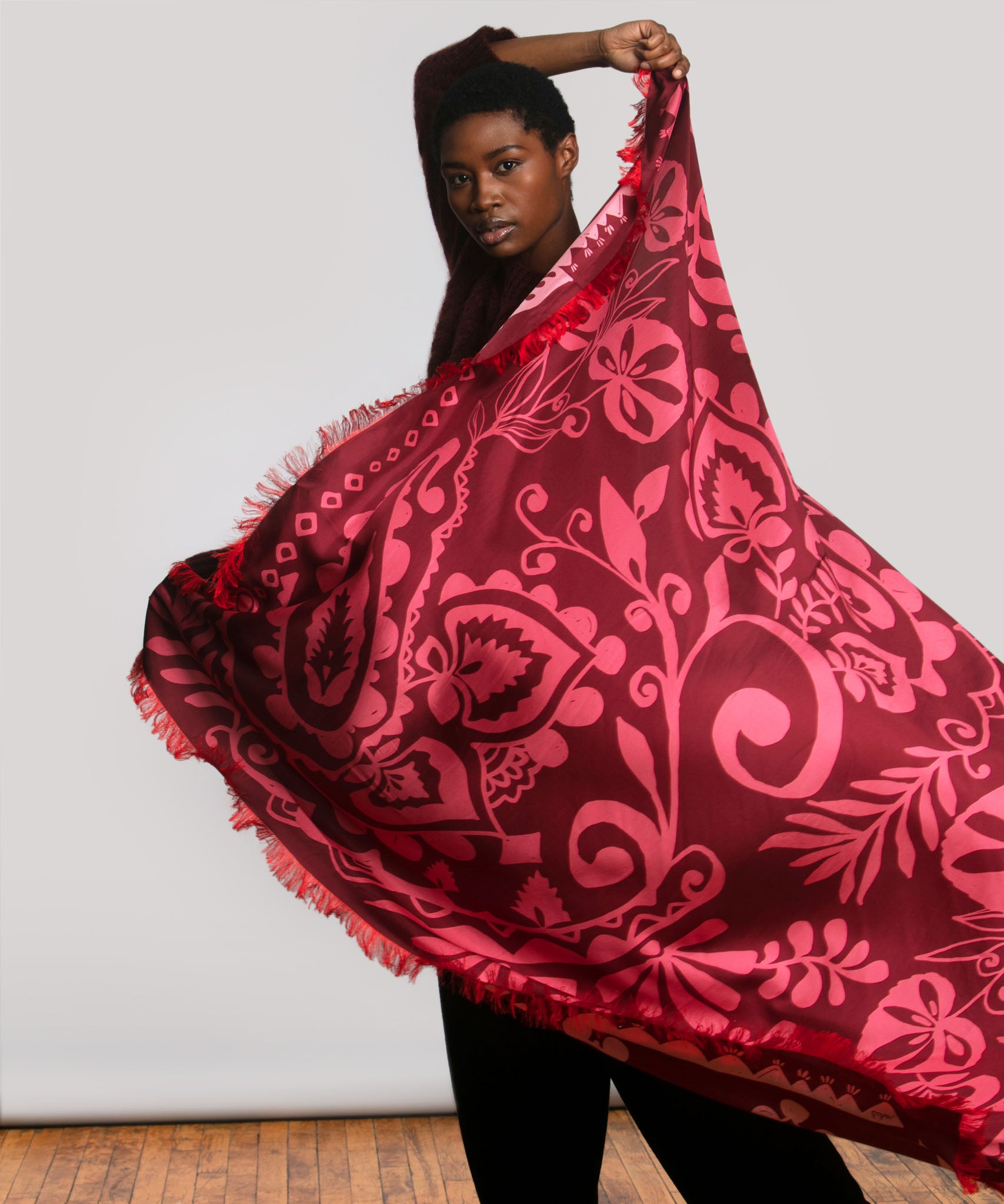 Park Paisley Oversized Silk Square Scarf in color fired brick