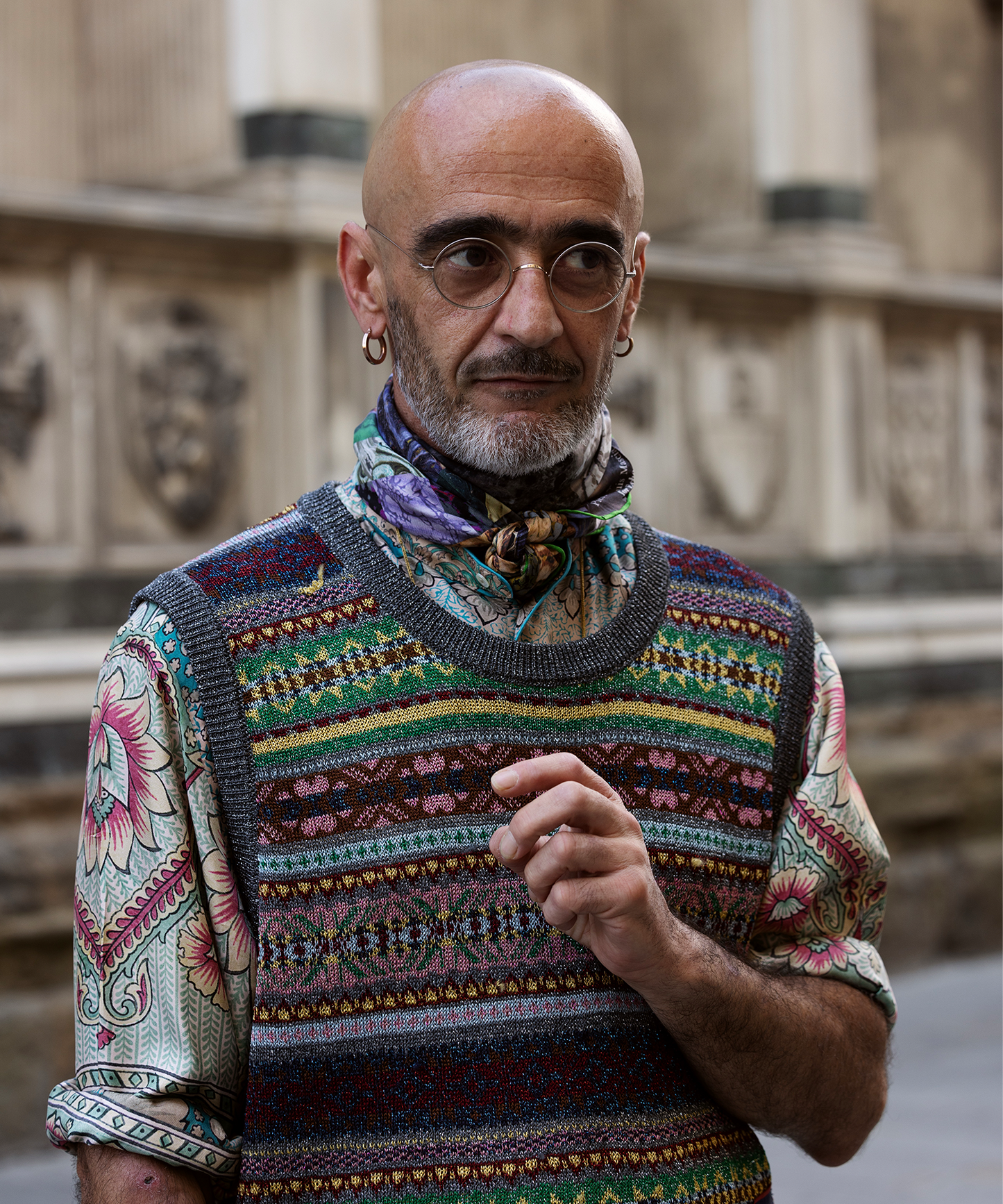 Pierre-Louis Mascia wearing his echo100 scarf design