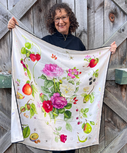 Wendy Hollender holding her echo100 scarf design