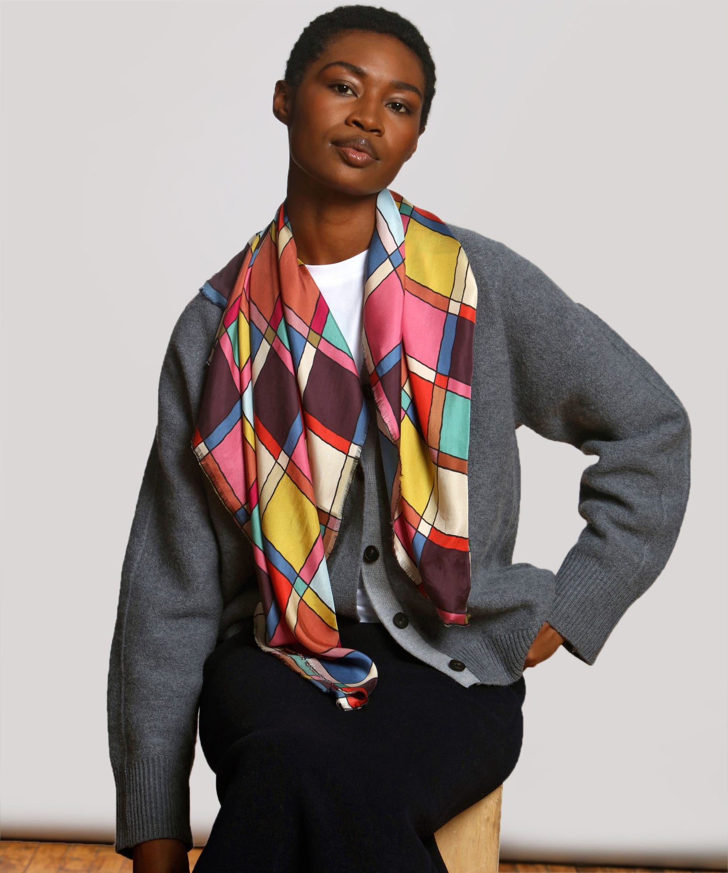 Windowpane 35" Silk Square Scarf in color multi