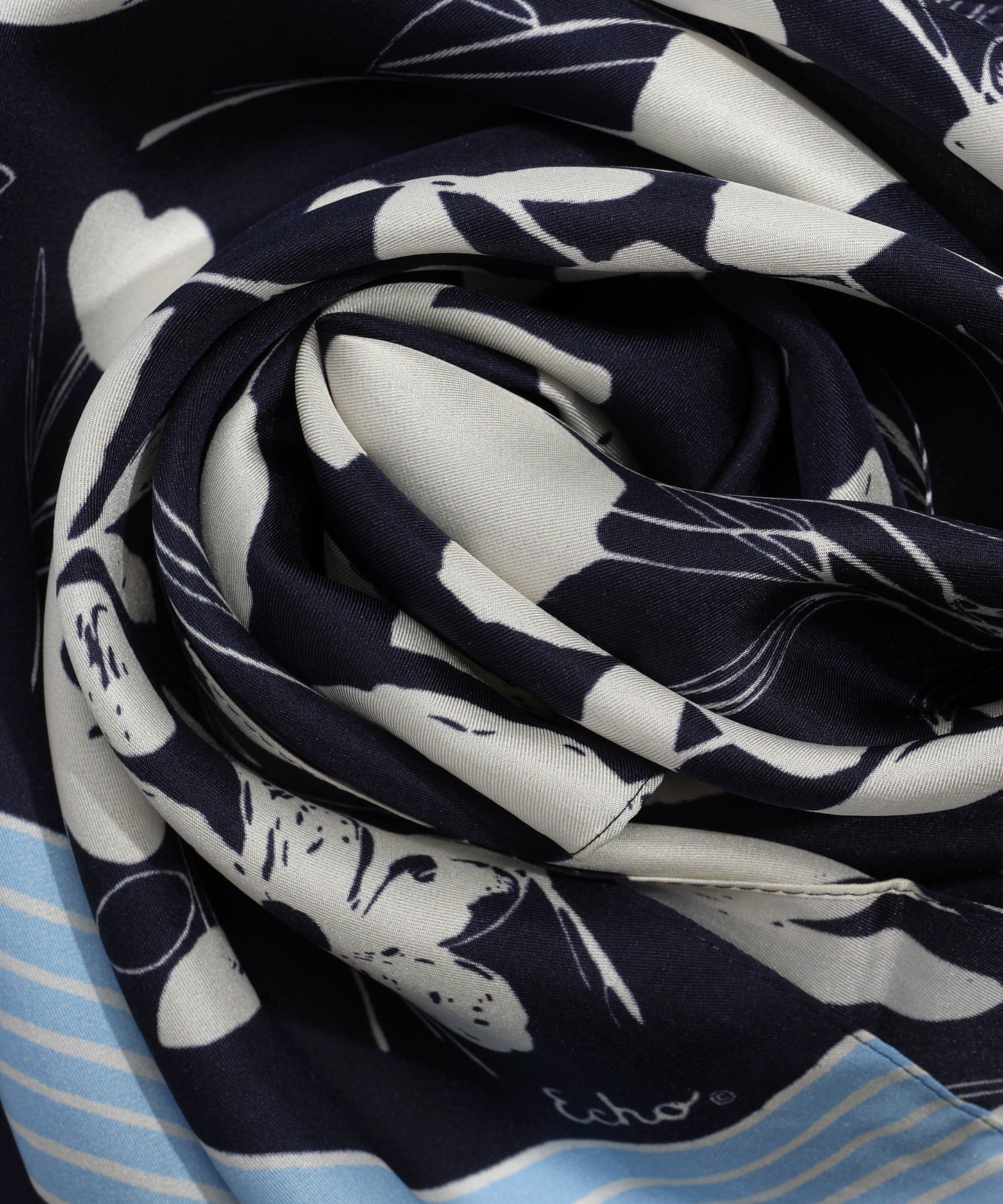 Scribble Floral Silk Oblong Scarf in color navy