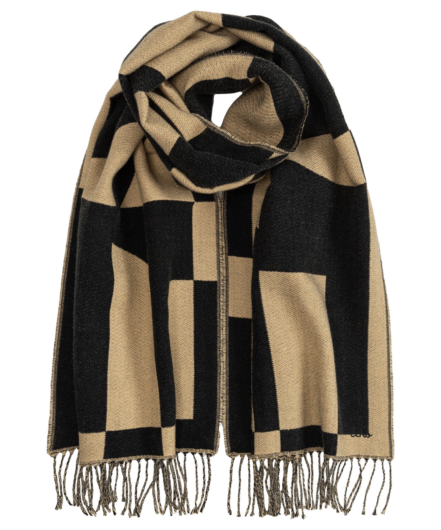 Geo Double Face Jacquard Scarf in color black