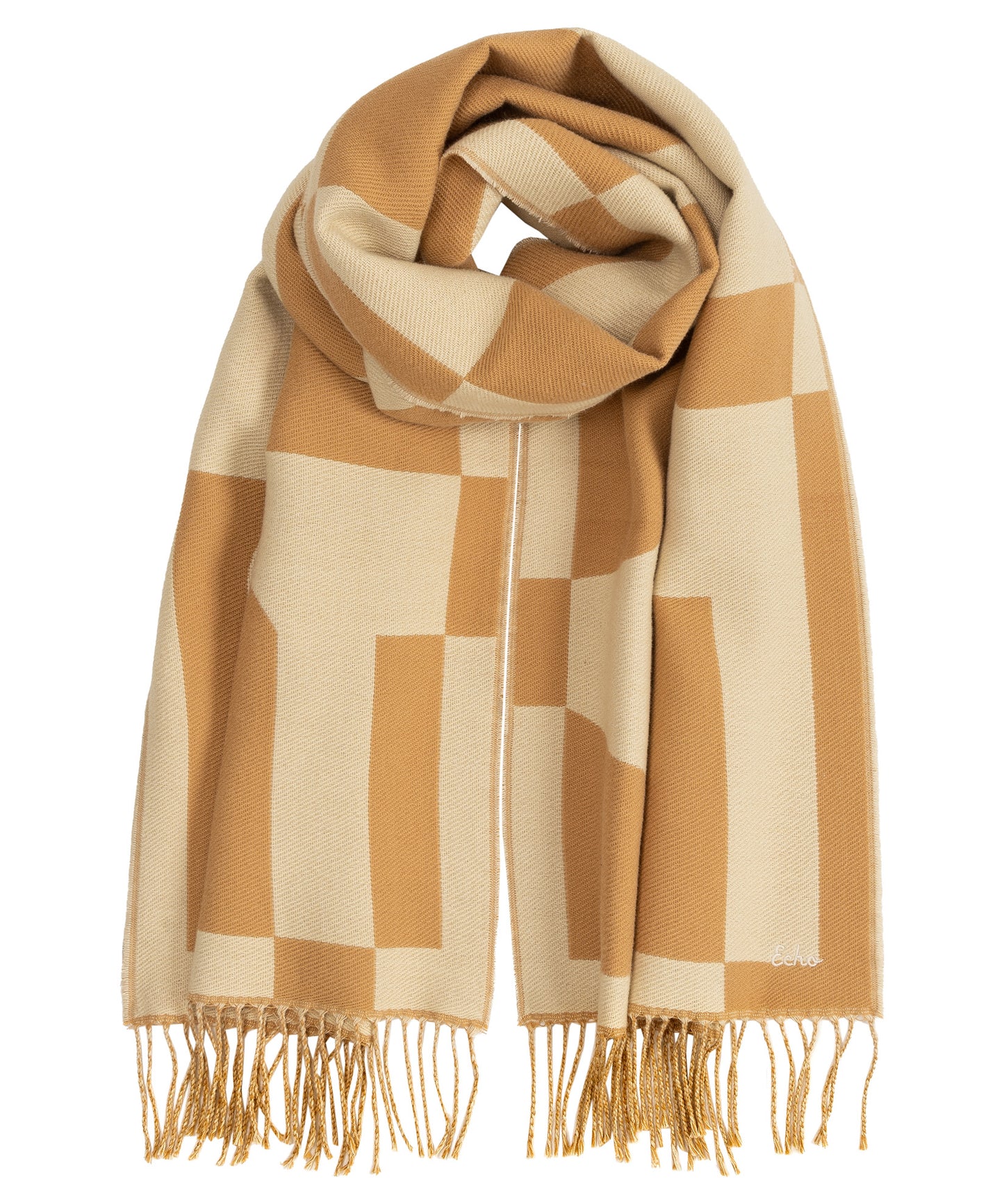 Geo Double Face Jacquard Scarf in color camel