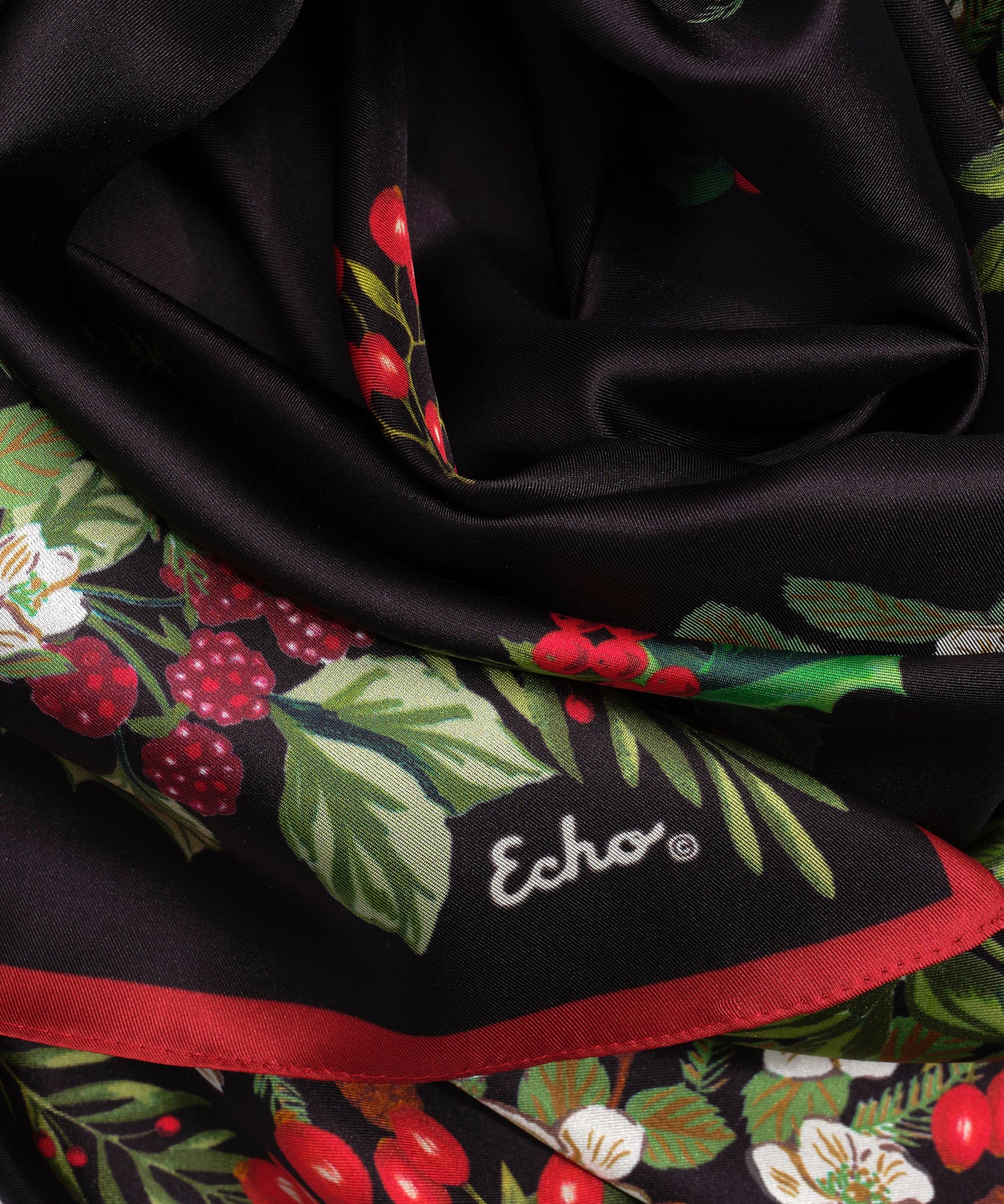 Holly Garland 35" Silk Square Scarf in color black