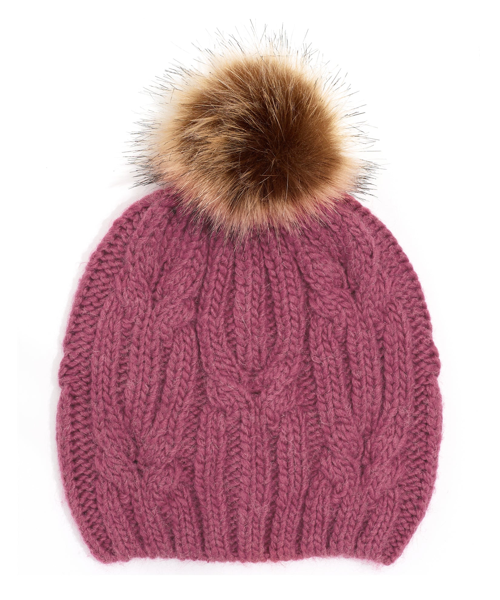 Twisted Cable Pom Hat in color Rose Gold