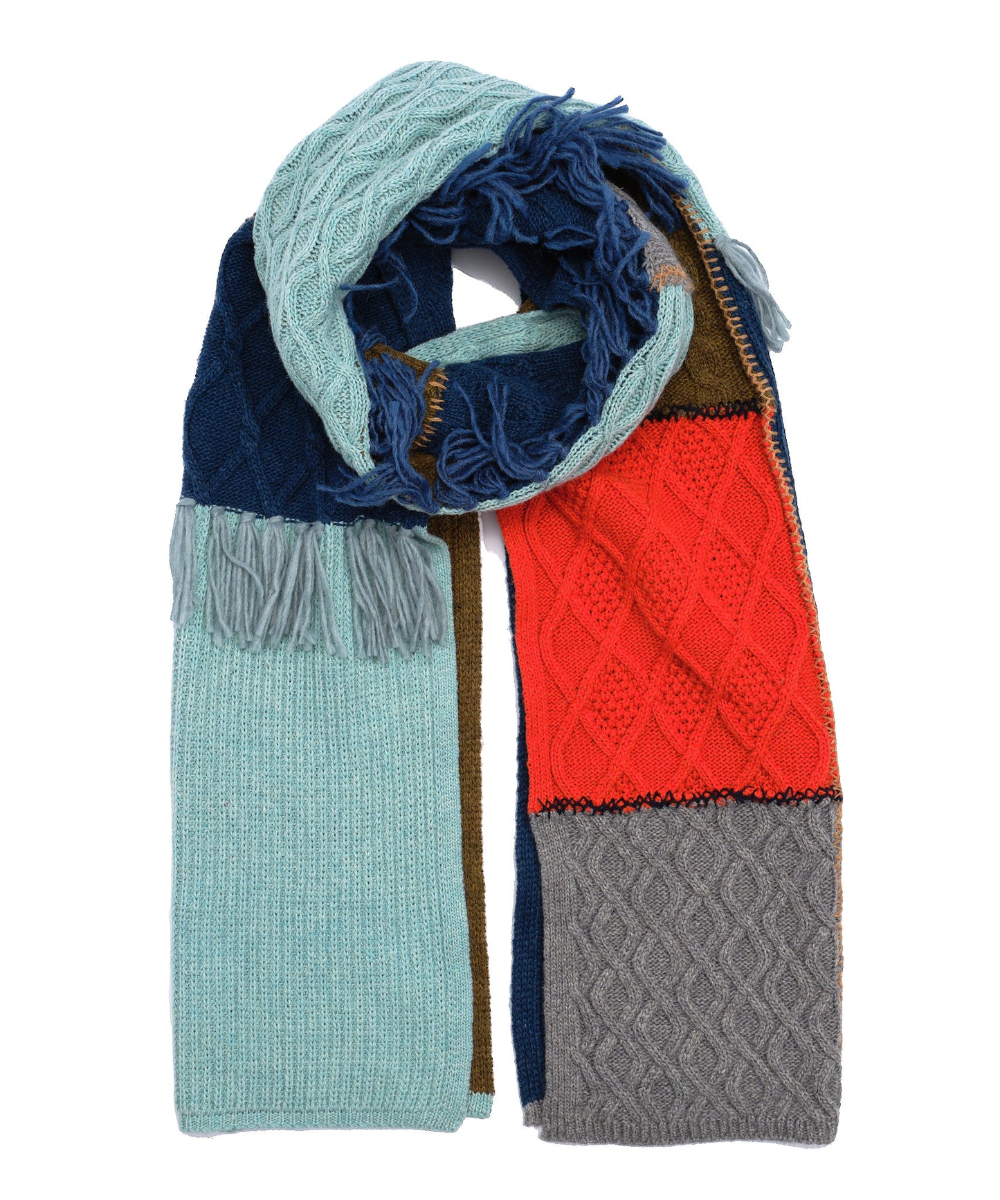 Cable Patchwork Scarf in color Deep Teal