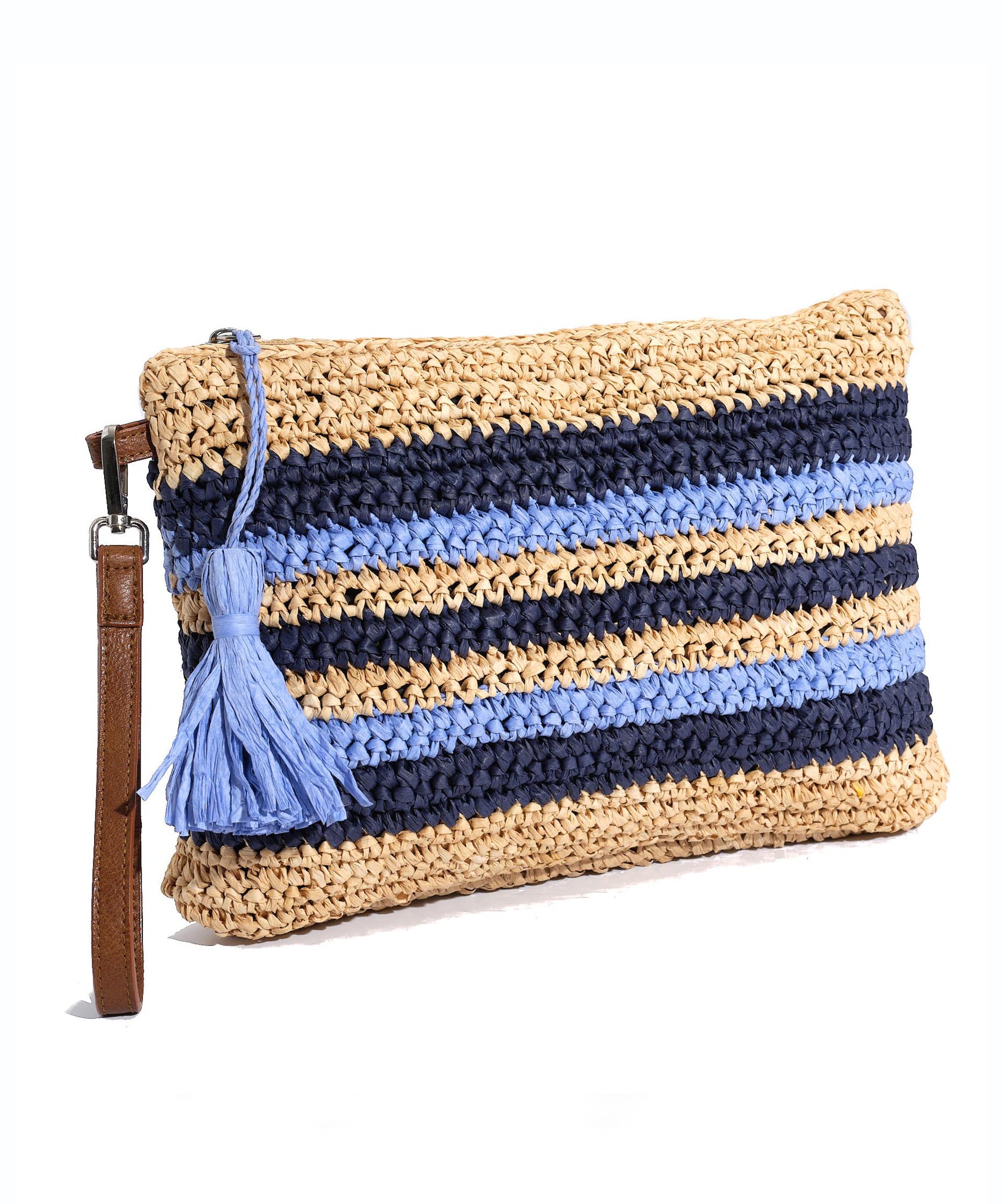 Striped Crochet Bikini Bag in color Semolina