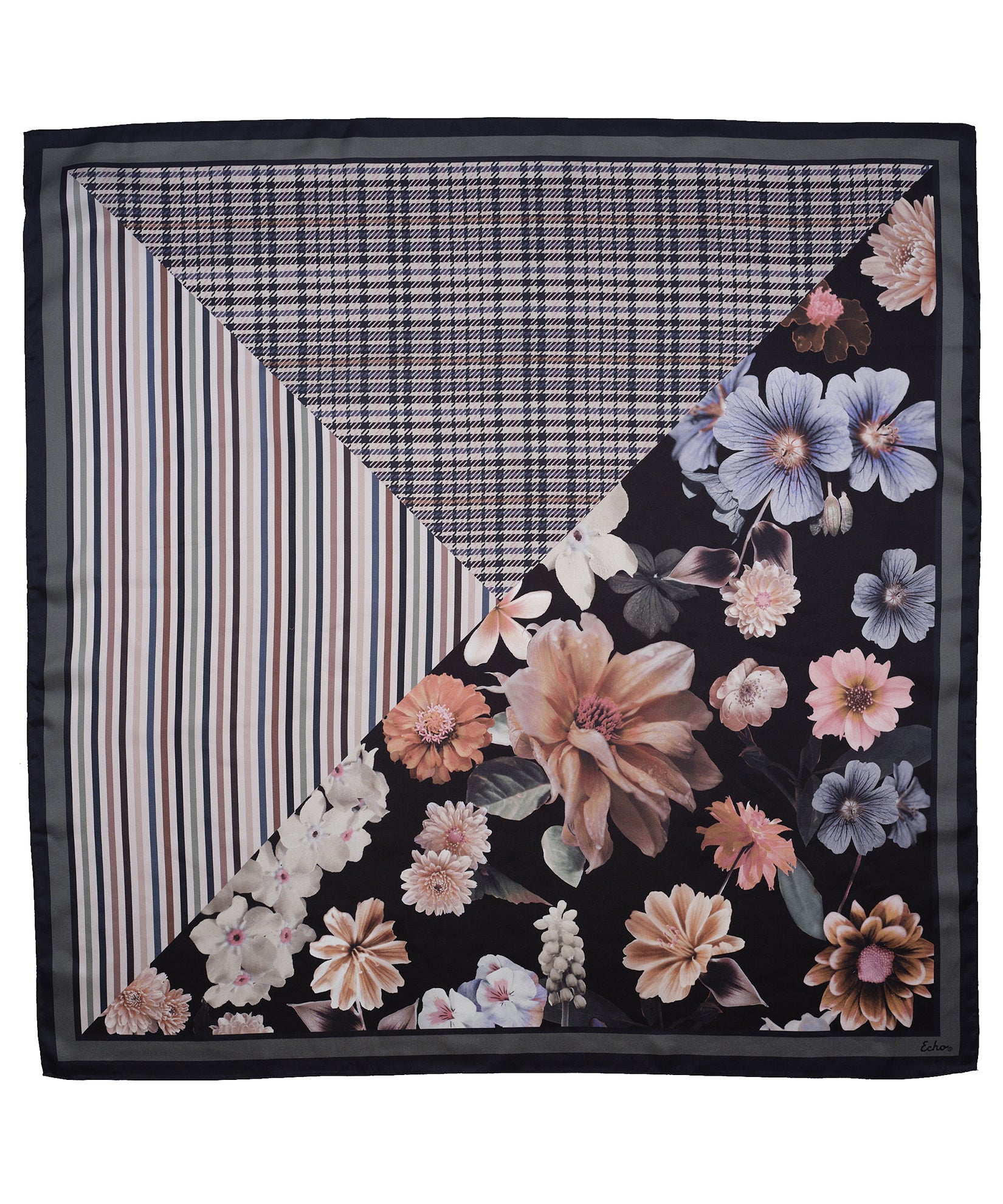 Floral Patch Silk Square in color Black