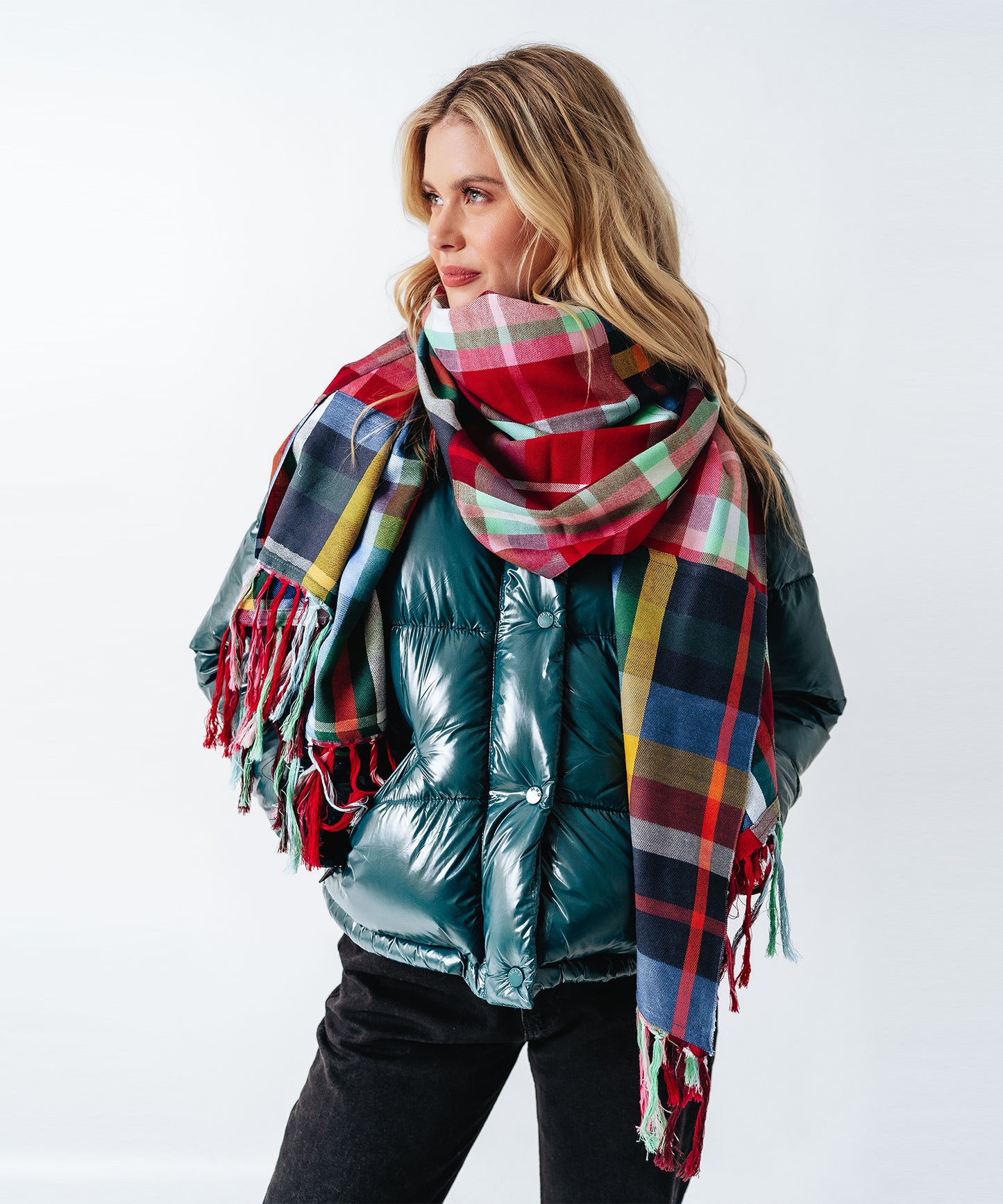 Patched Plaid Wrap in color Multi