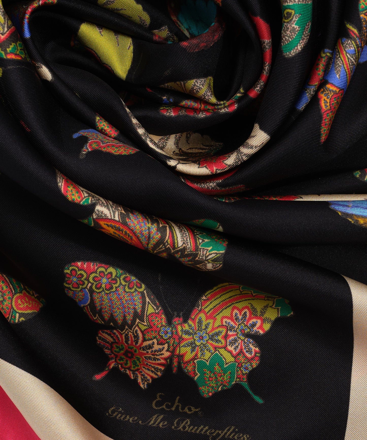 Give Me Butterflies Silk Square in color Black