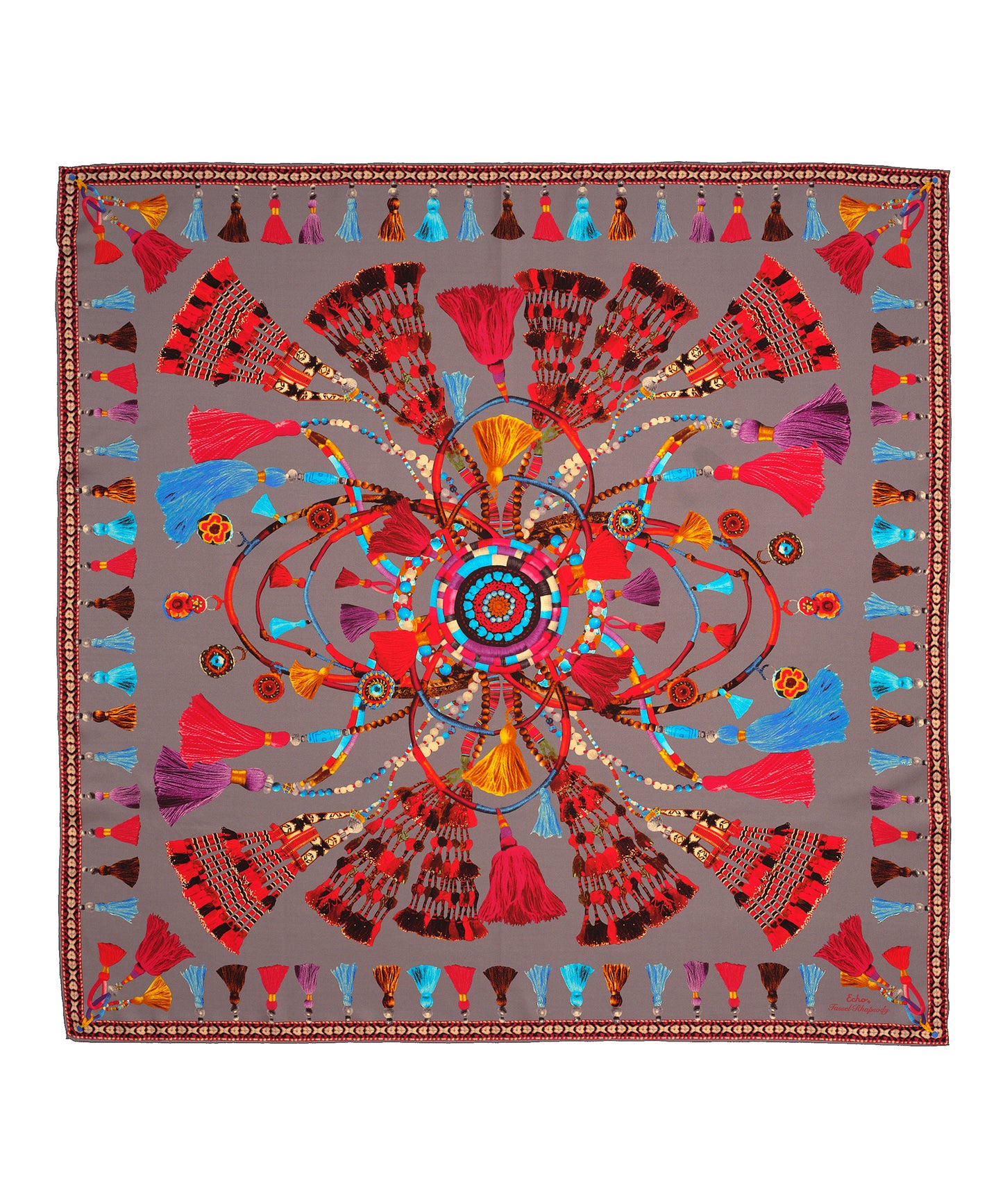 Tassel Rhapsody Silk Square in color Platinum