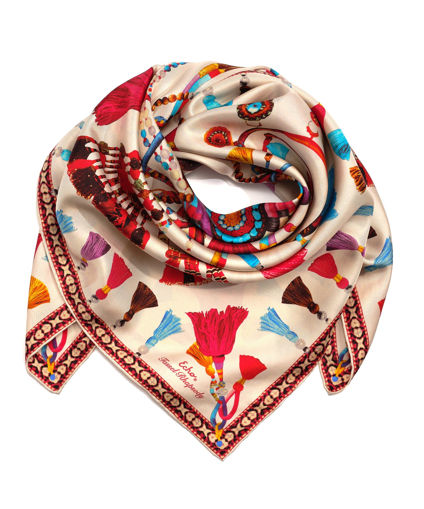 Tassel Rhapsody Silk Square in color Khaki