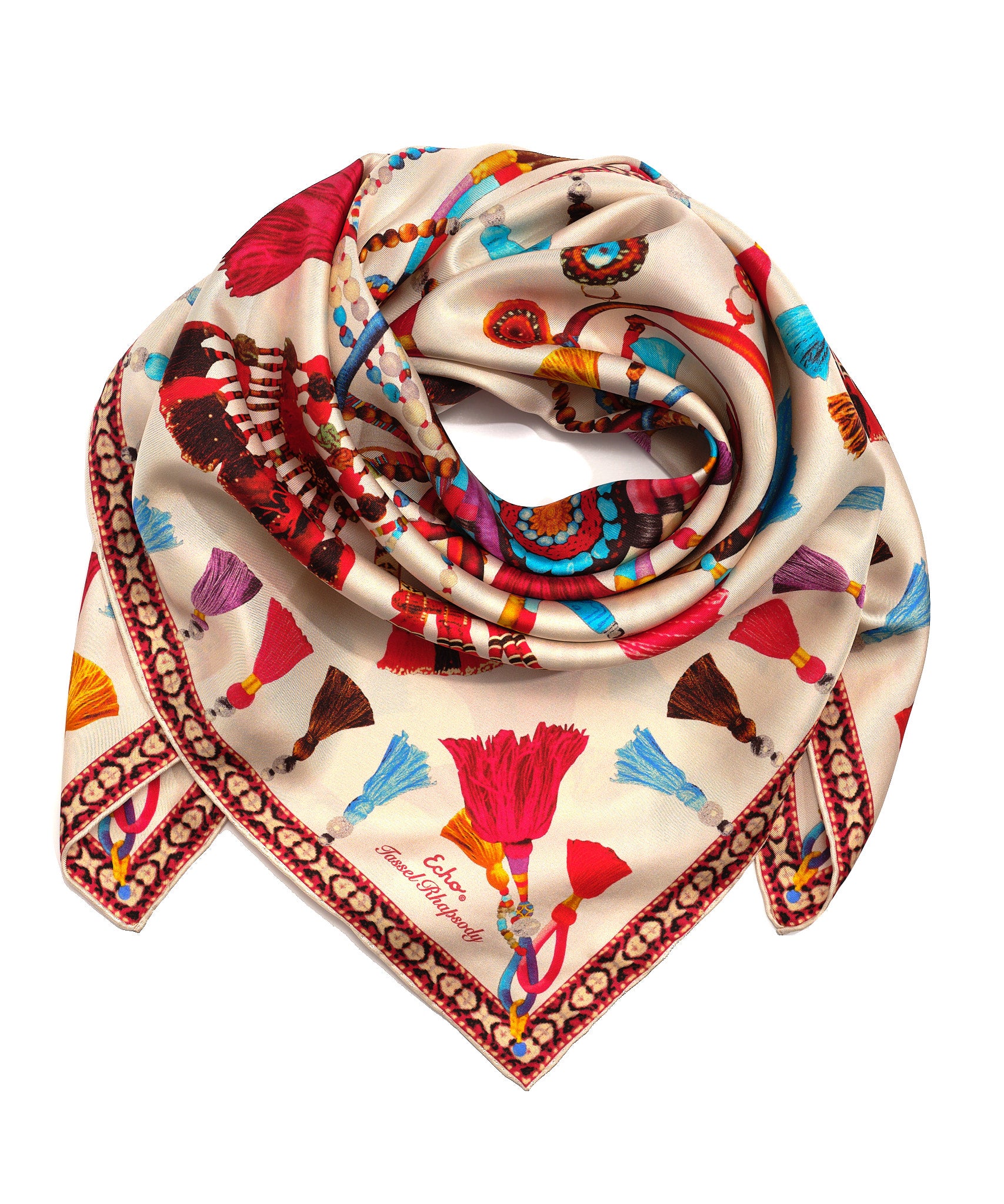 Tassel Rhapsody Silk Square in color Khaki