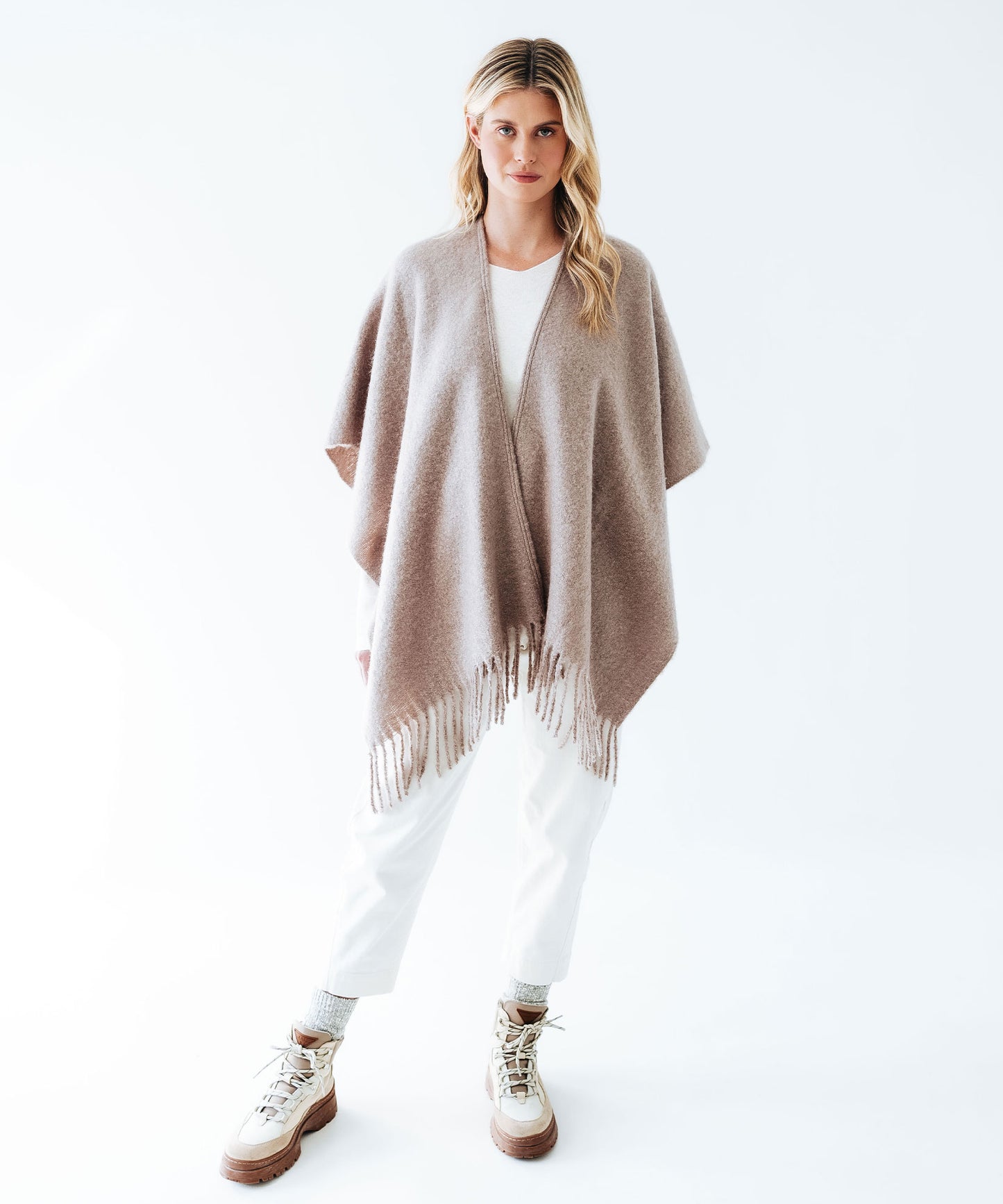 Echo Essentials Solid Boucle Ruana in color Teak