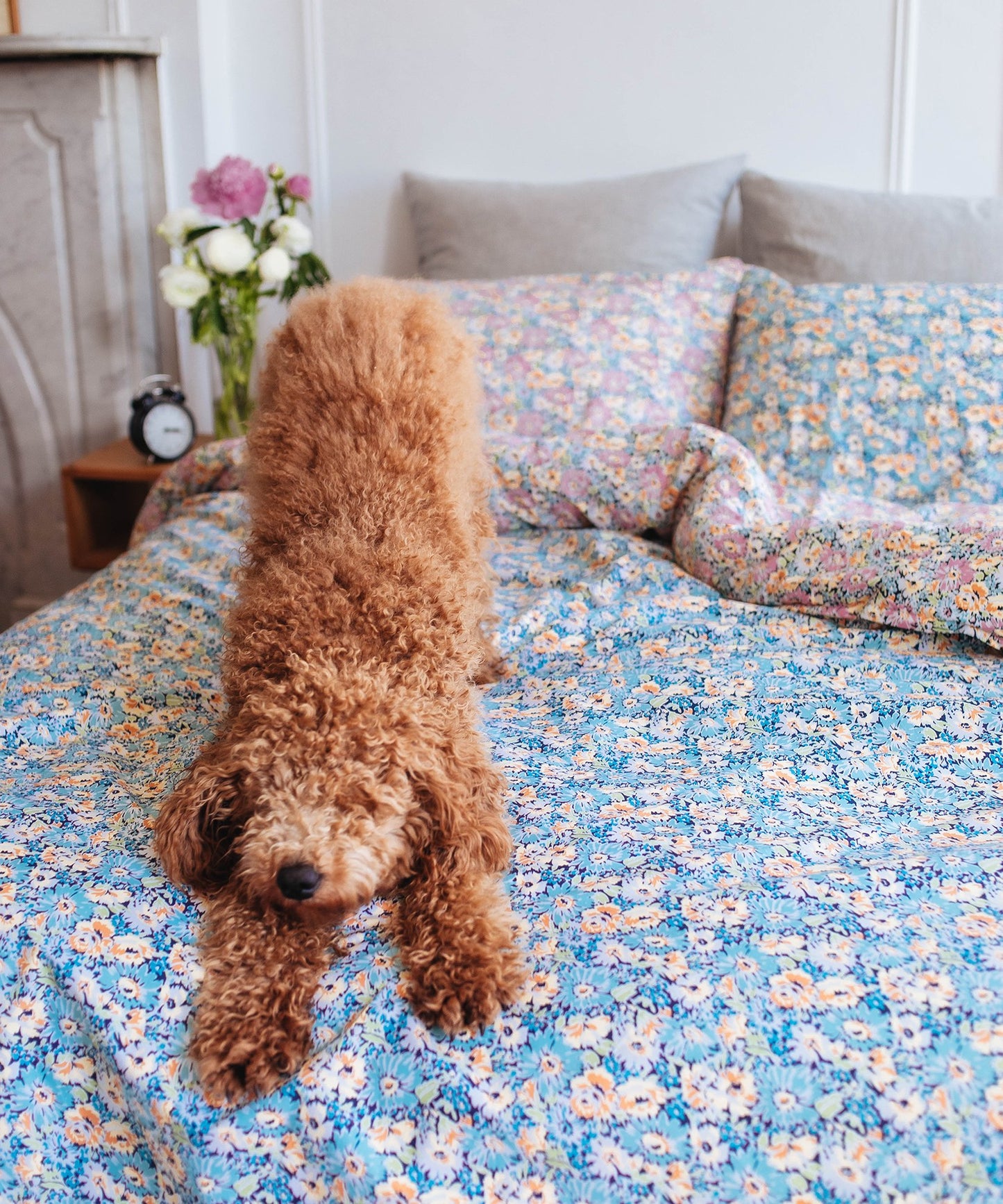 Garden Party Queen Reversible Duvet Set in color Pink/Blue