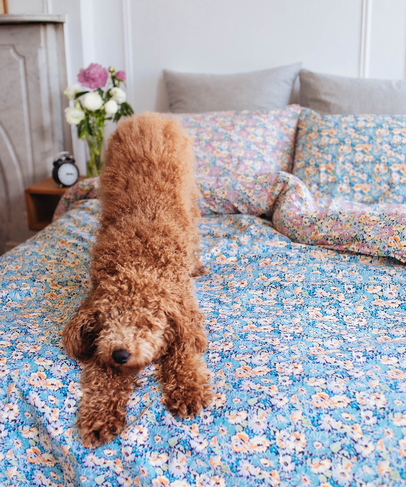 Garden Party Queen  Reversible Duvet Set in color Pink/Blue