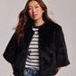 Collarless Fur Jacket With Raglan Sleeves color black