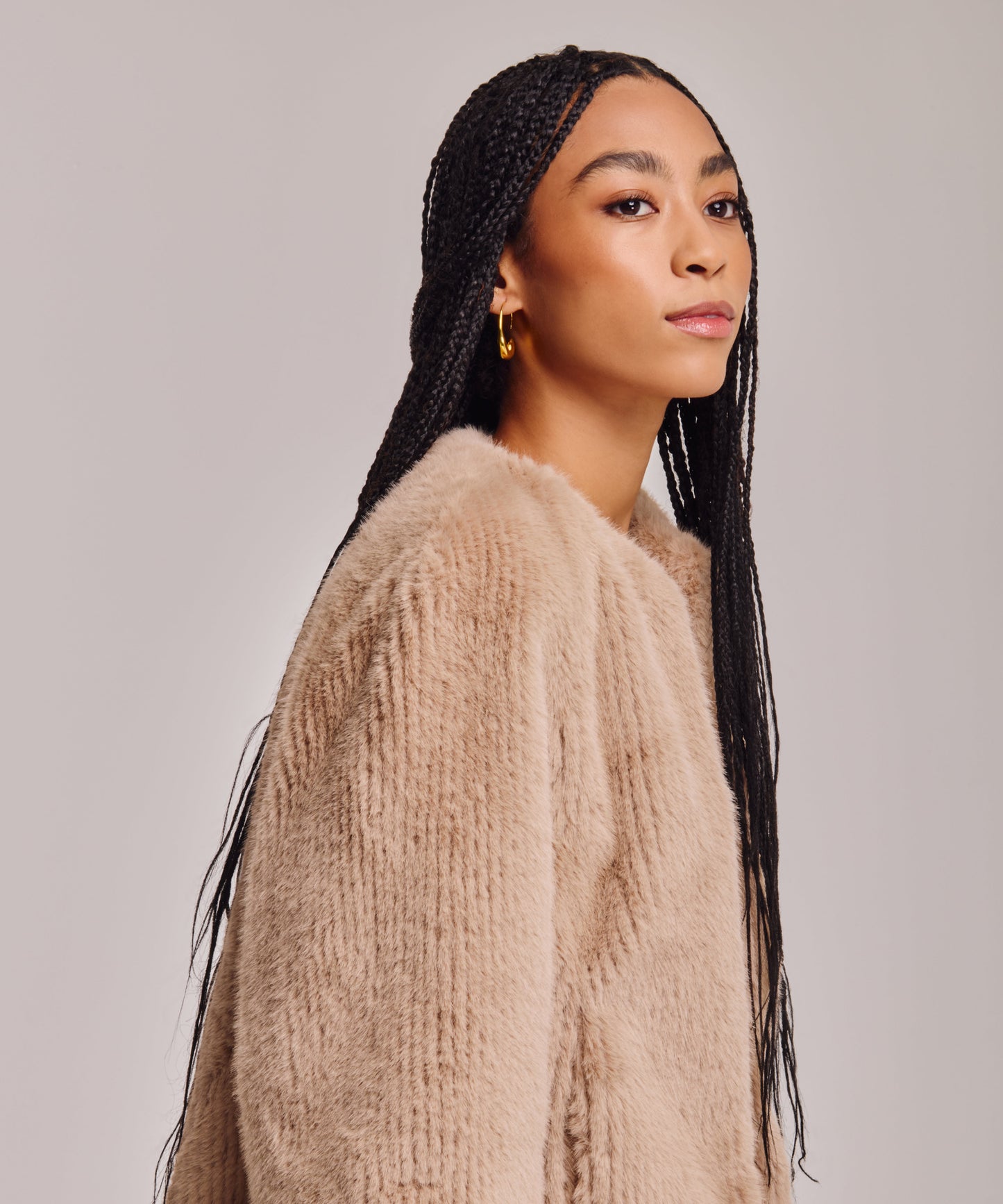 Collarless Fur Jacket With Raglan Sleeves color camel