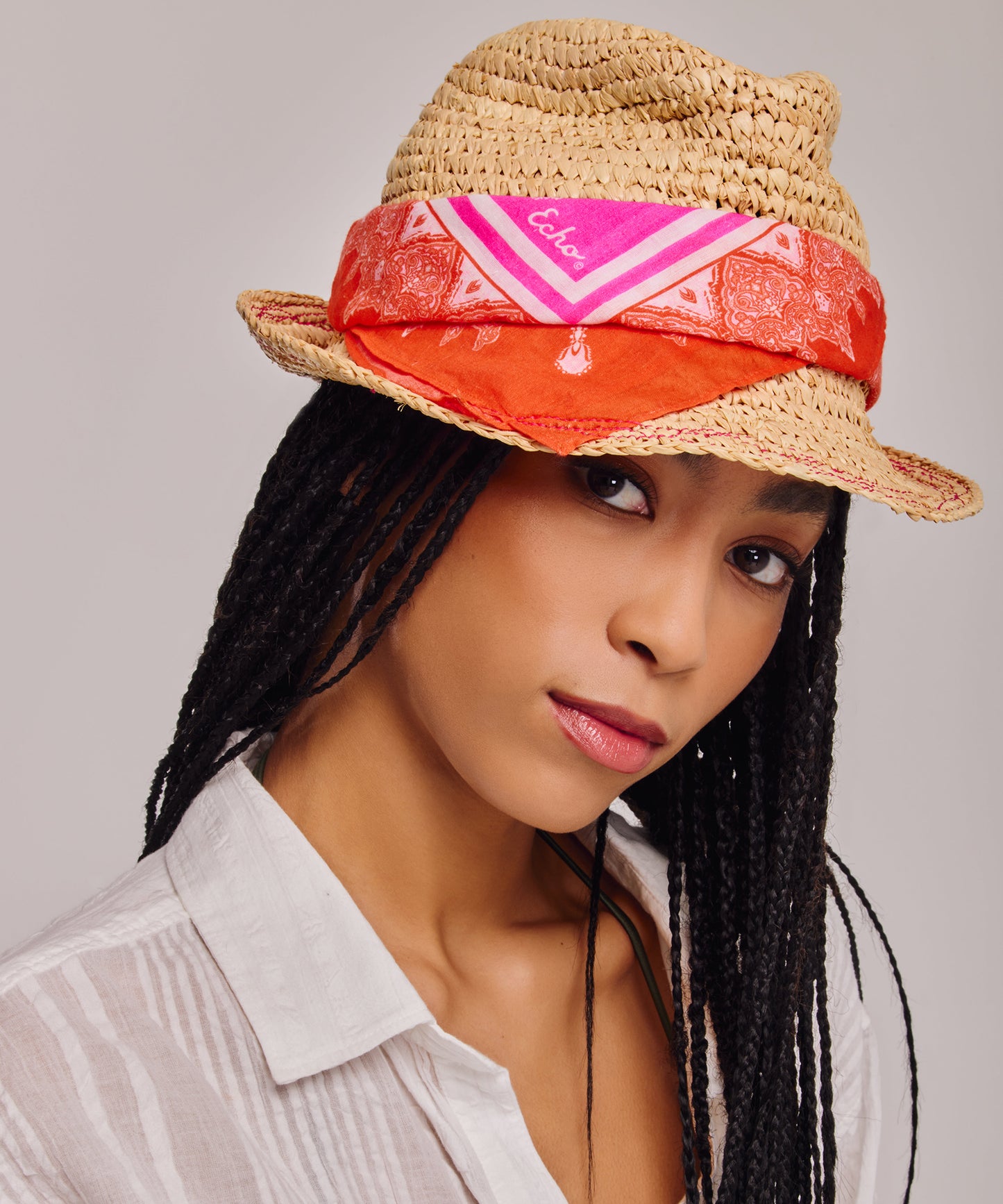 The Islander Raffia Straw Hat color pink hibiscus