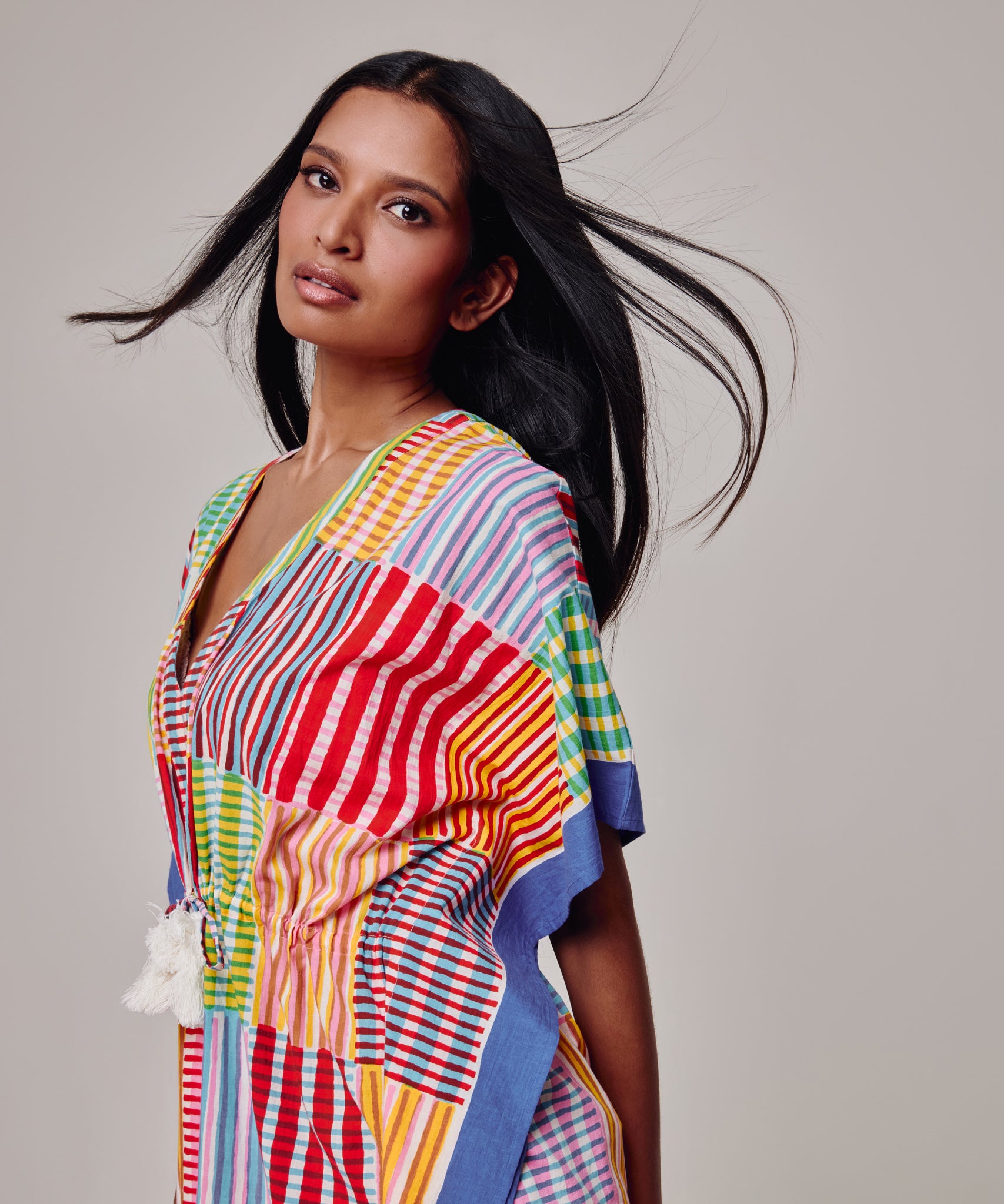 Stripe Illusion Butterfly Caftan in color multi