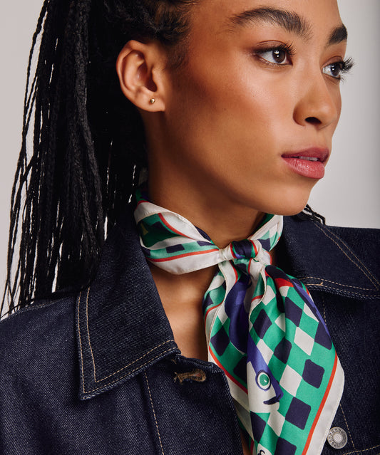 Tinned Fish Silk Bandana in color leaf green