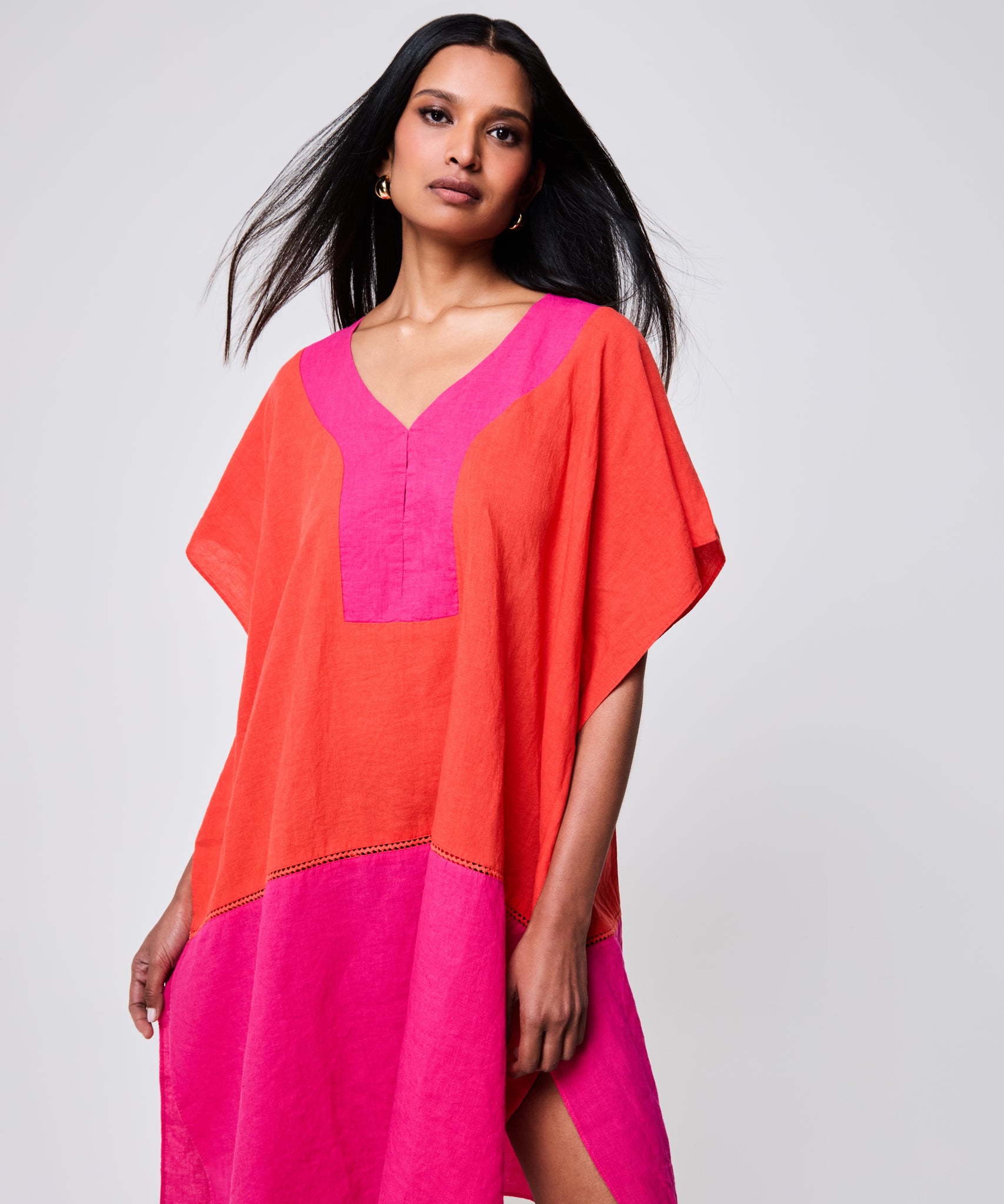 Colorblock Siesta Caftan in color red clay