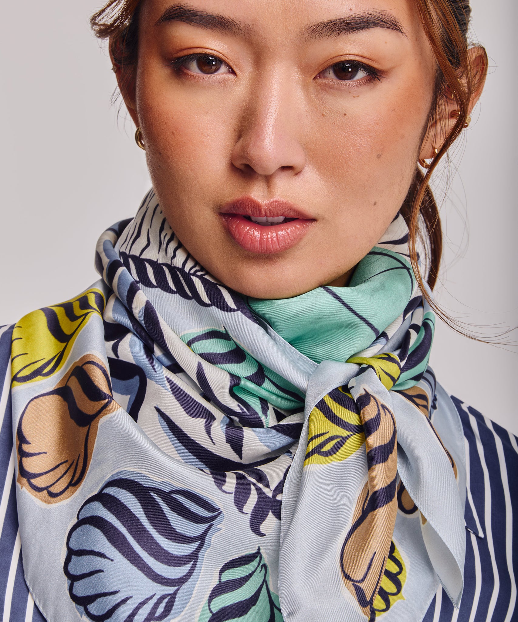 Sail Away 35" Silk Square Scarf in color chambray