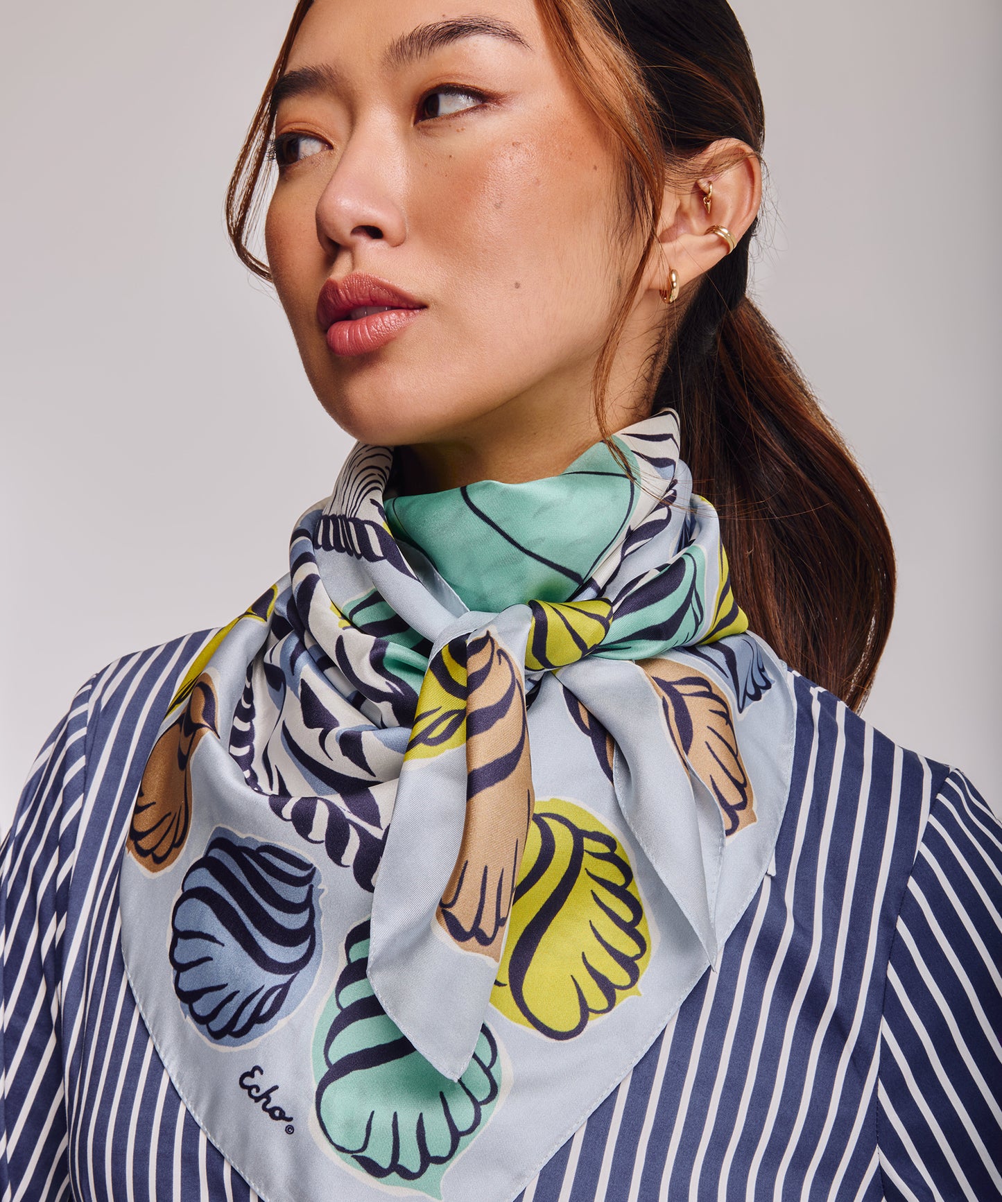 Sail Away 35" Silk Square Scarf in color chambray