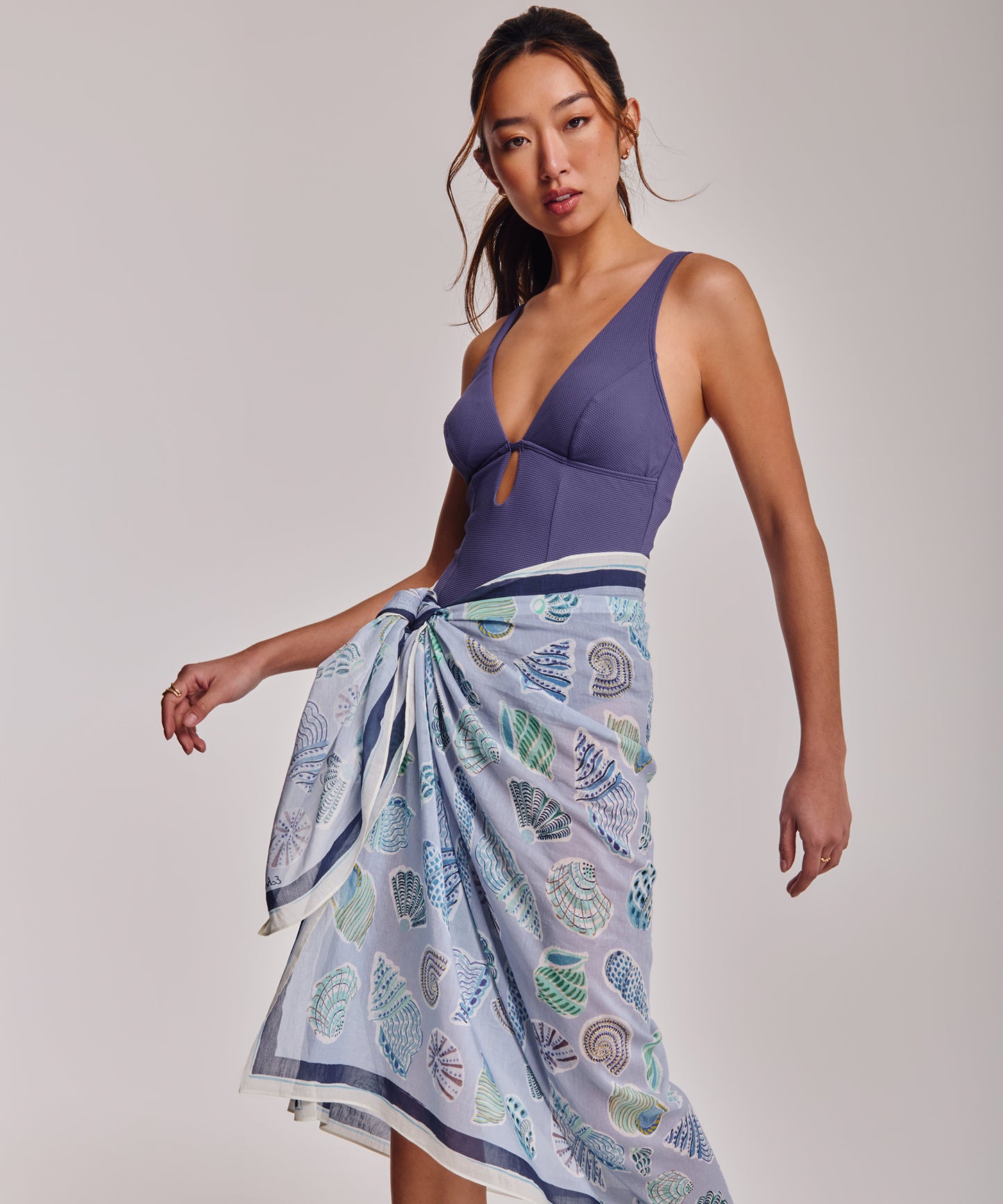 Sea Shells Sarong in color chambray