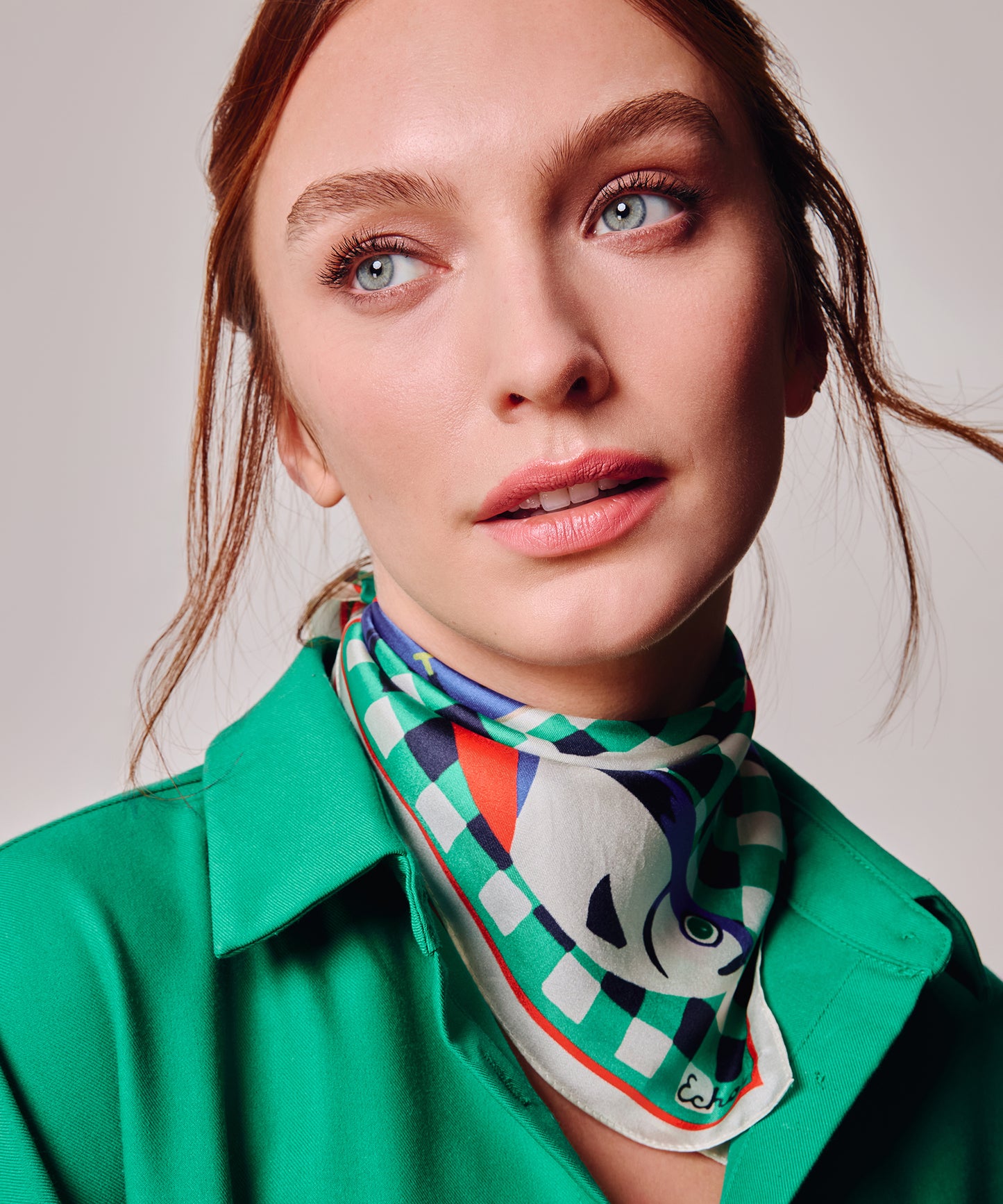 Tinned Fish Silk Bandana in color leaf green