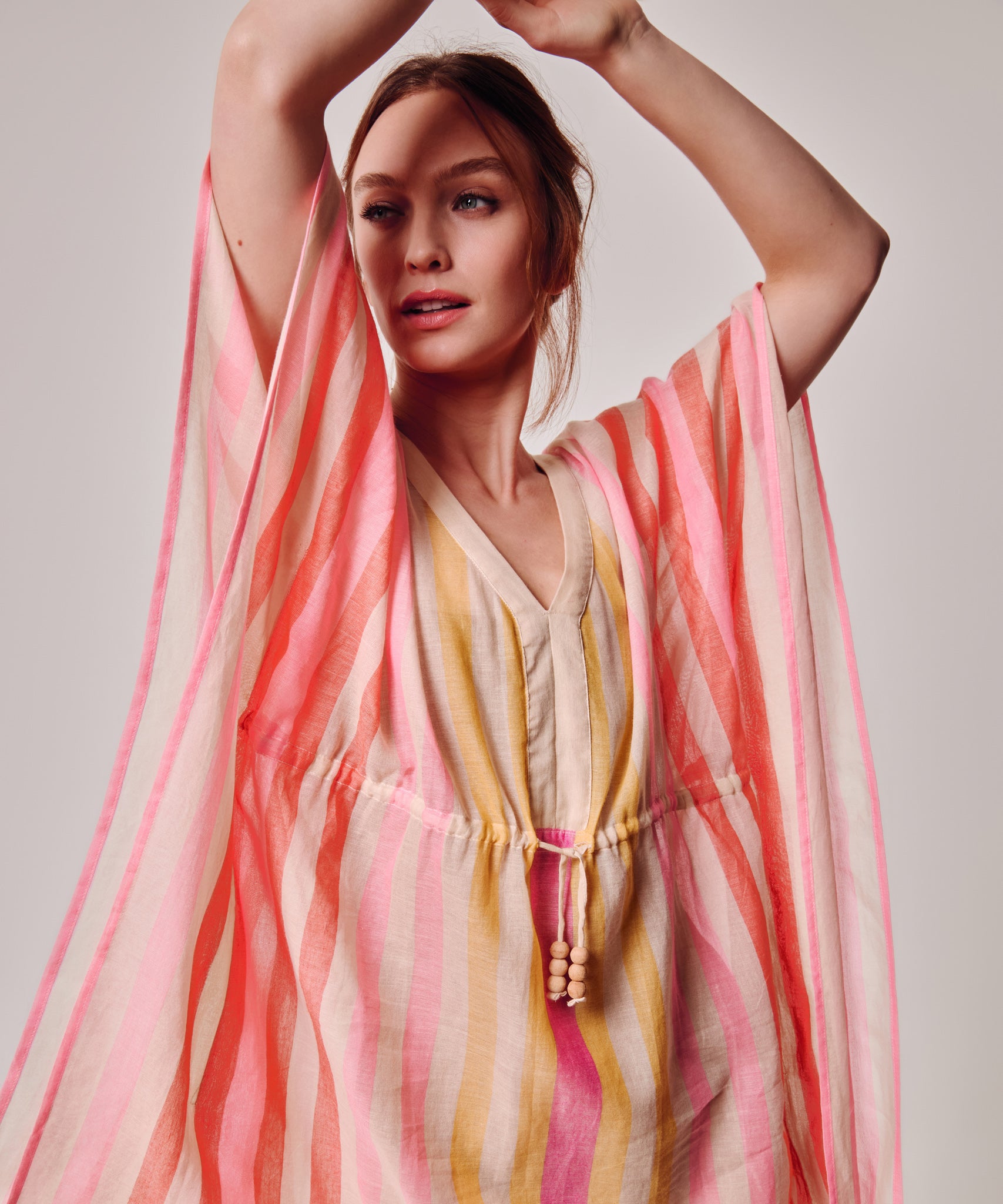 Cabana Stripe Caftan in color beach pink