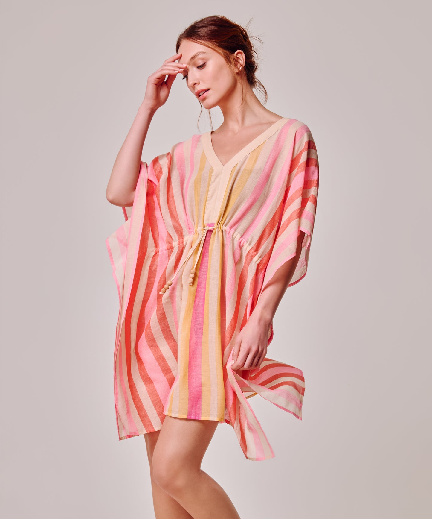 Cabana Stripe Caftan in color beach pink