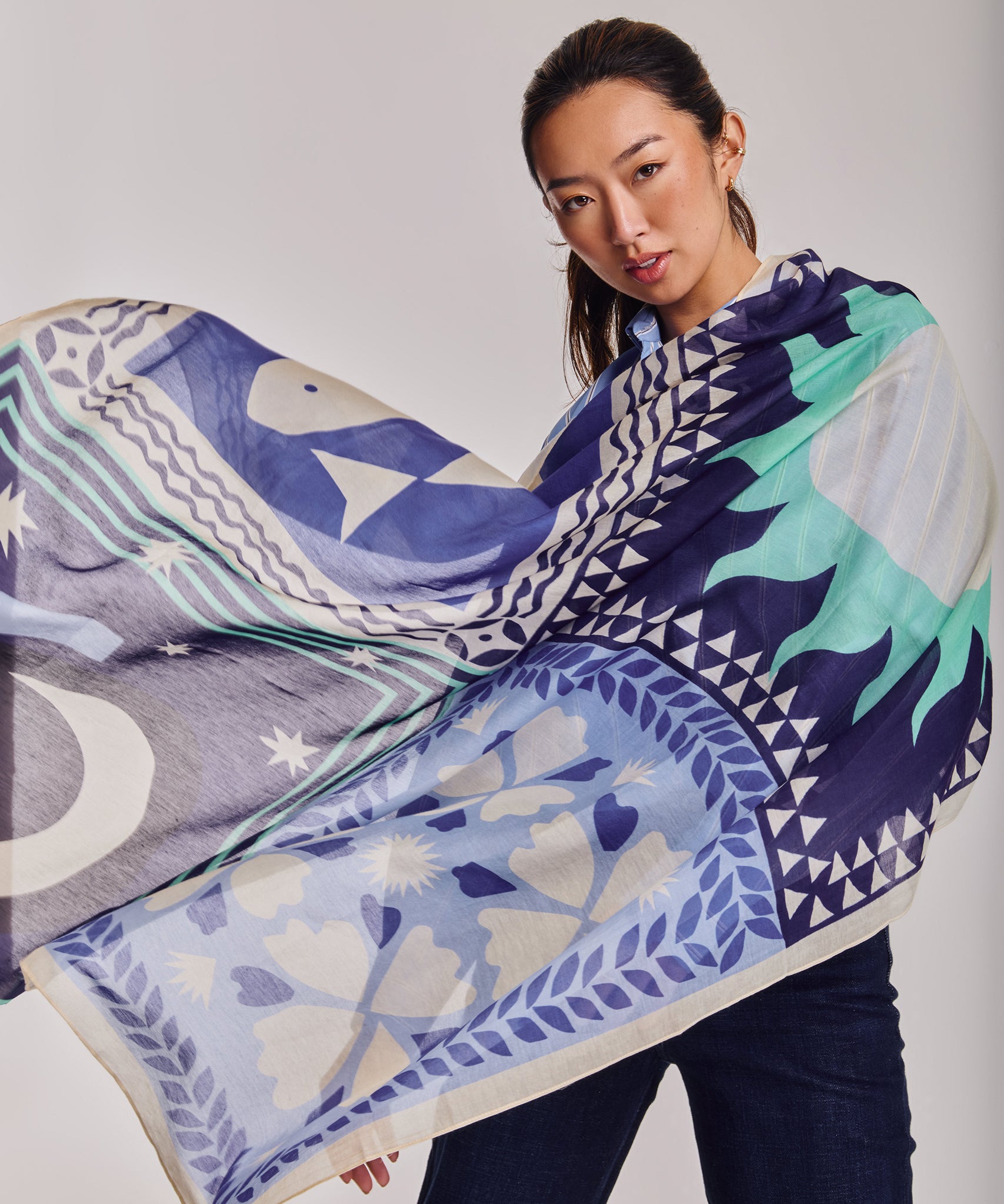Summer Escape Oversized Square Scarf in color ultramarine