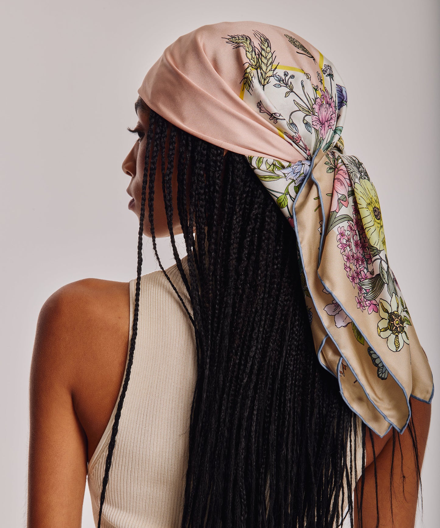 Summer Bounty 35" Silk Square Scarf in color pebble