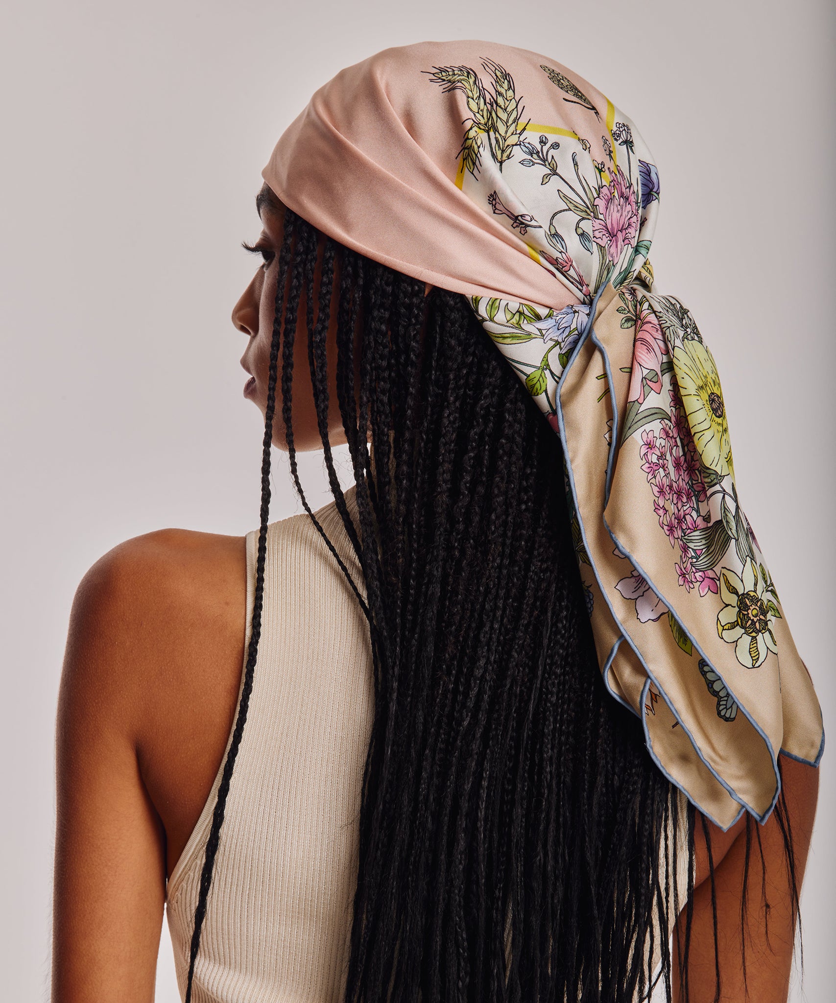 Summer Bounty 35" Silk Square Scarf in color pebble