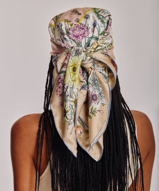 Summer Bounty 35" Silk Square Scarf in color pebble