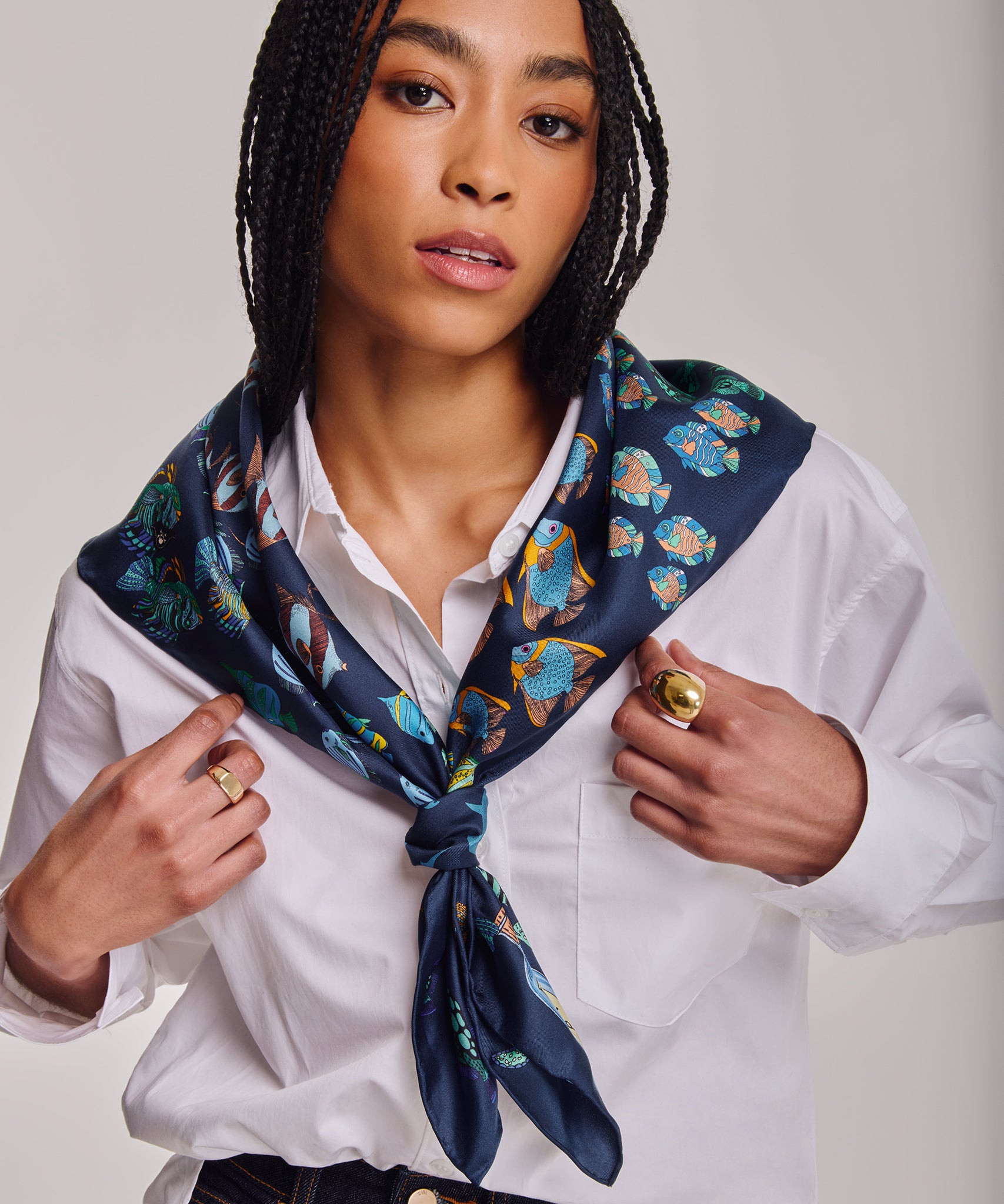 Lost At Sea 35" Silk Square Scarf in color navy