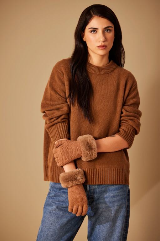 Wool/Cashmere Honeycomb Gloves in color Vicuna