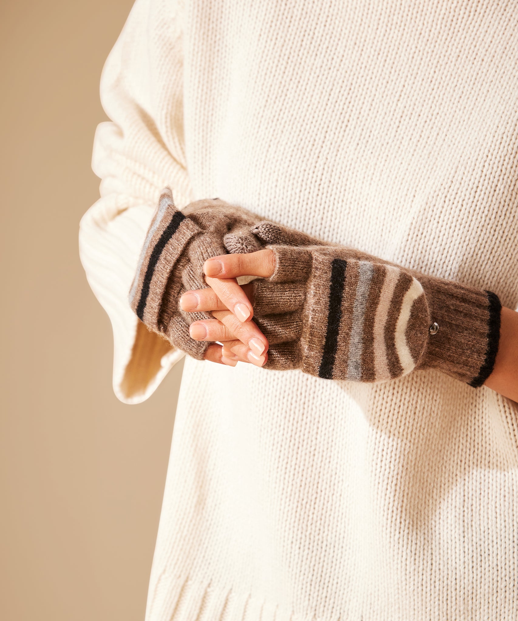 Striped Pop-top Mitten in color Pebble