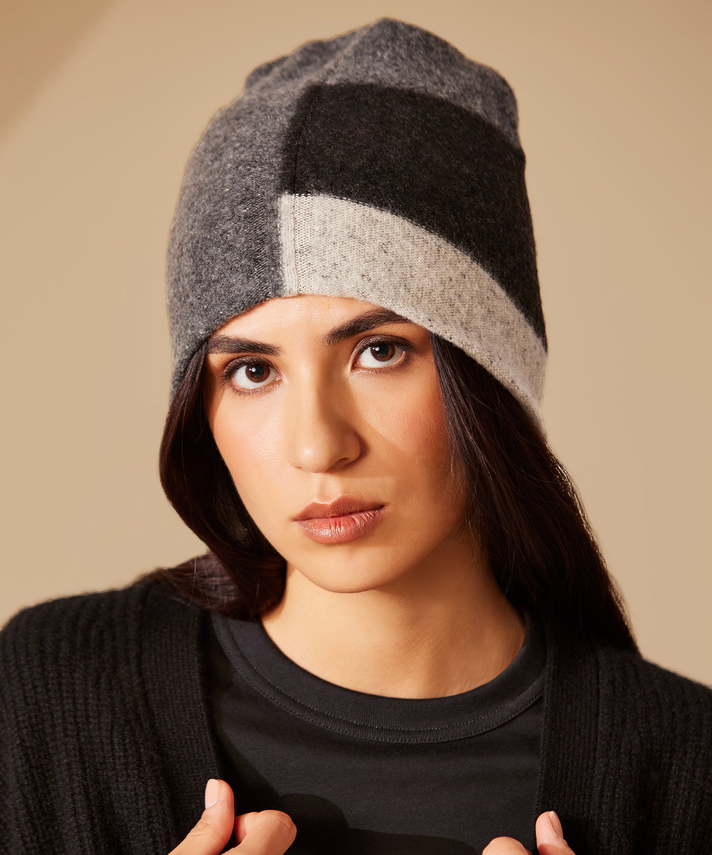 Patched Slouch Beanie in color Grey Heather
