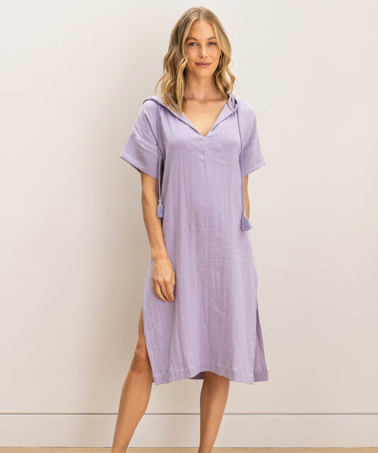 Cotton Linen Meridian Hooded Swim Cover-Up