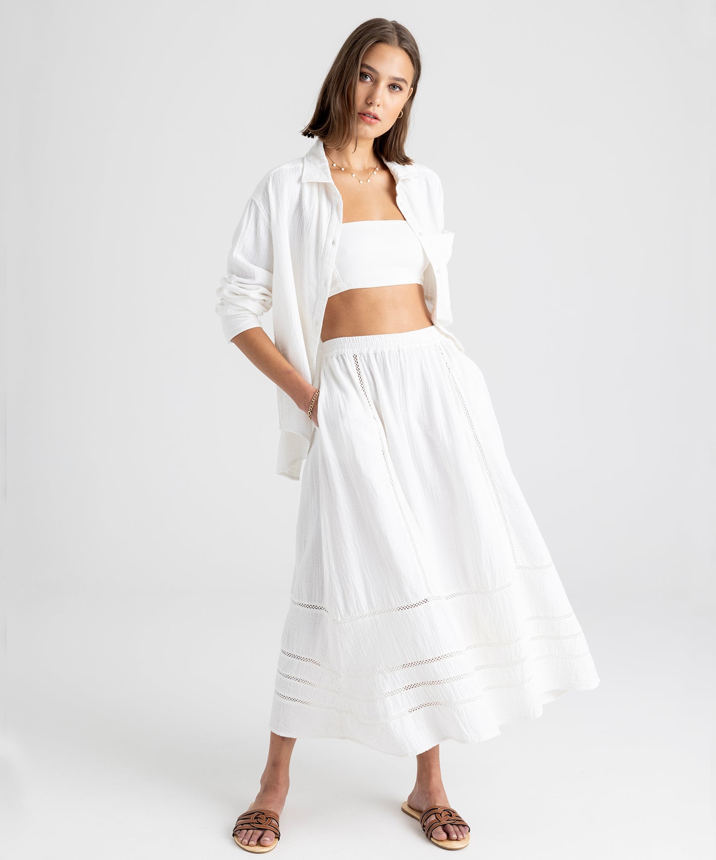 Supersoft Gauze Tova Skirt in color White on model