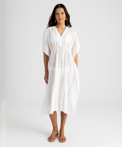 Eyelet Maxi Caftan in color White on model