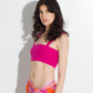 Supersoft Gauze Bra Top in color hibiscus on model
