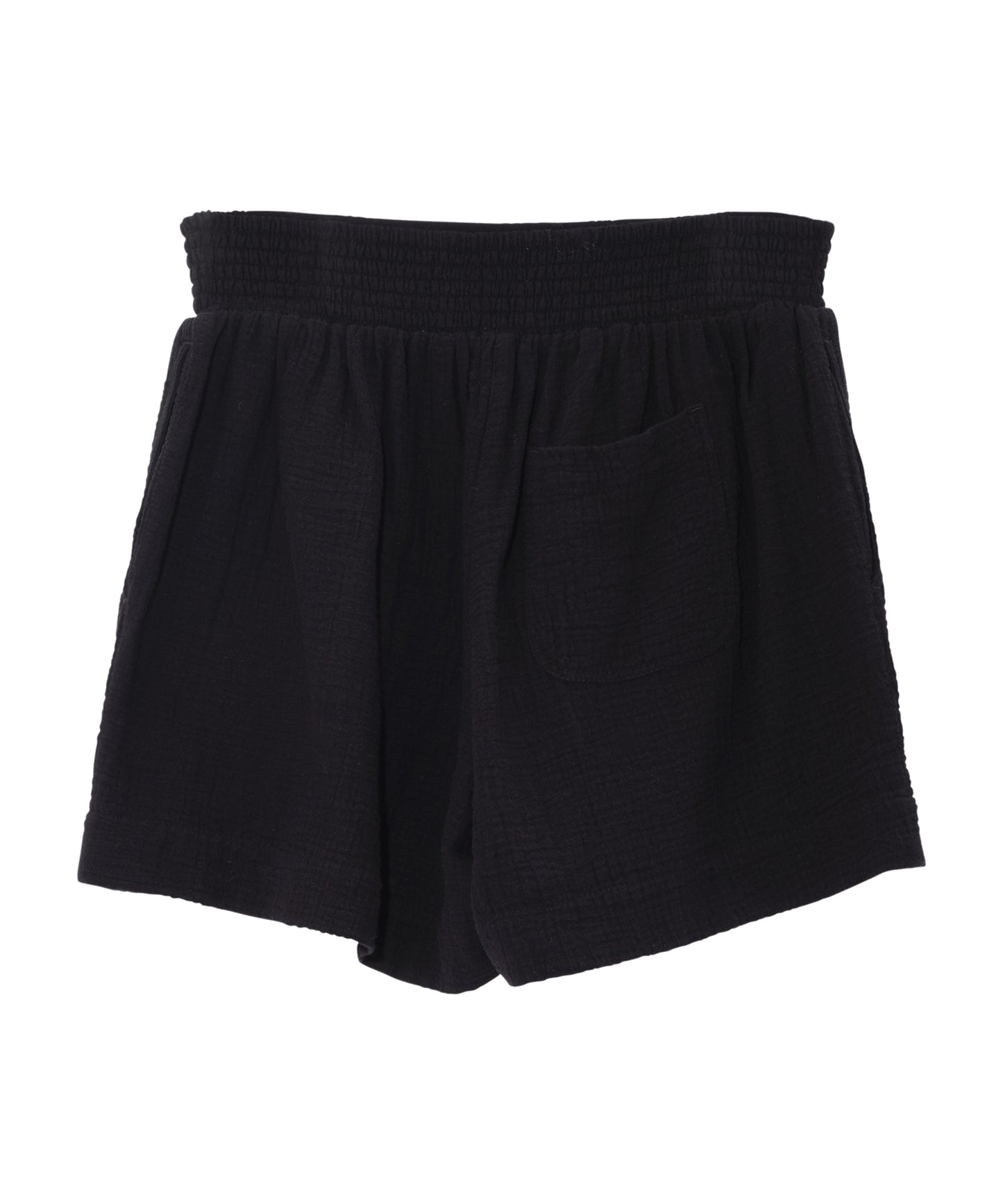 Supersoft Gauze Smocked Shorts in color black - back of shorts