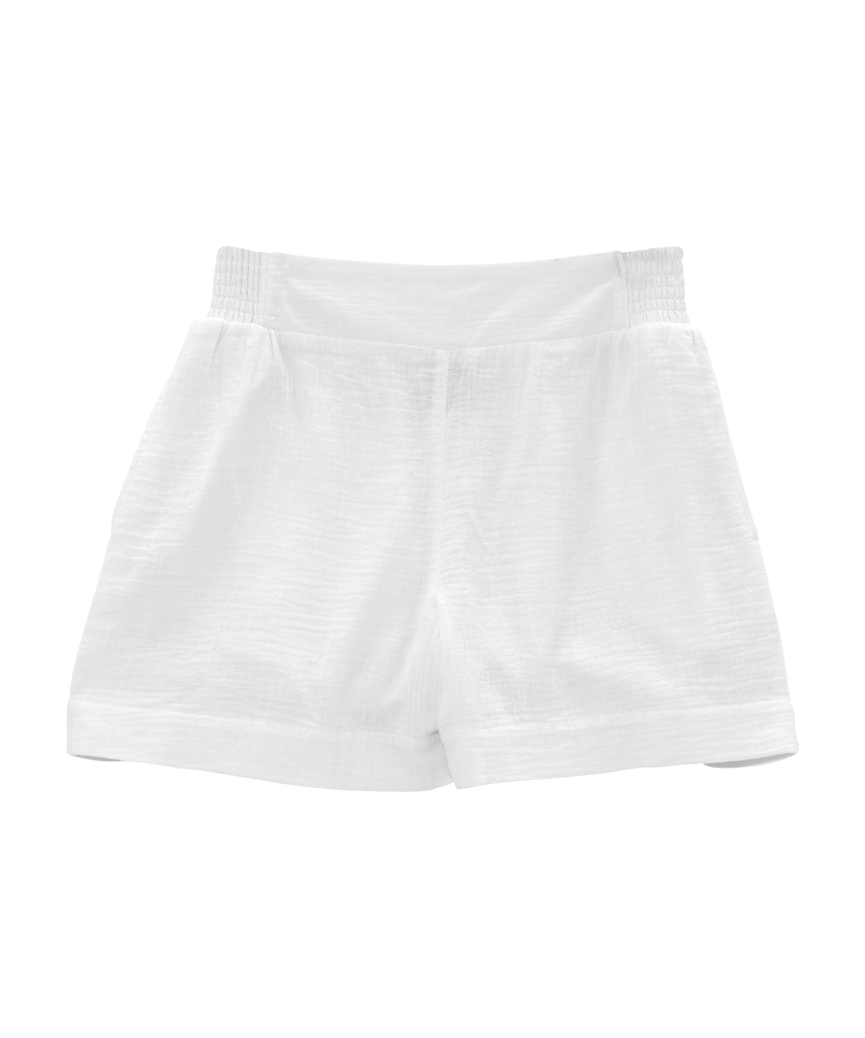 Supersoft Gauze Smocked Shorts in color white 
