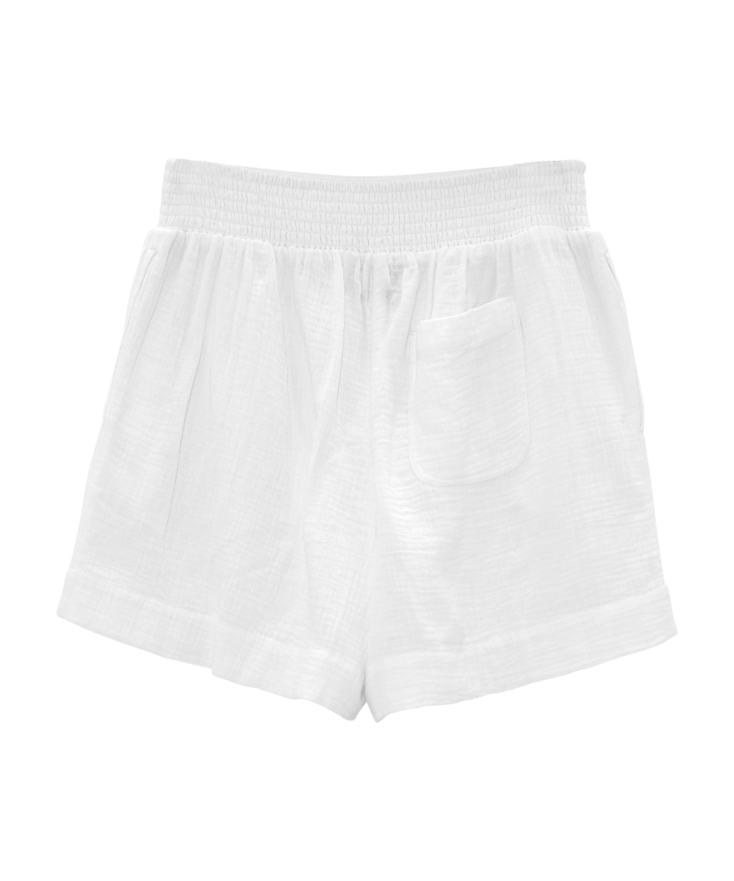 Supersoft Gauze Smocked Shorts in color white - back of shorts.